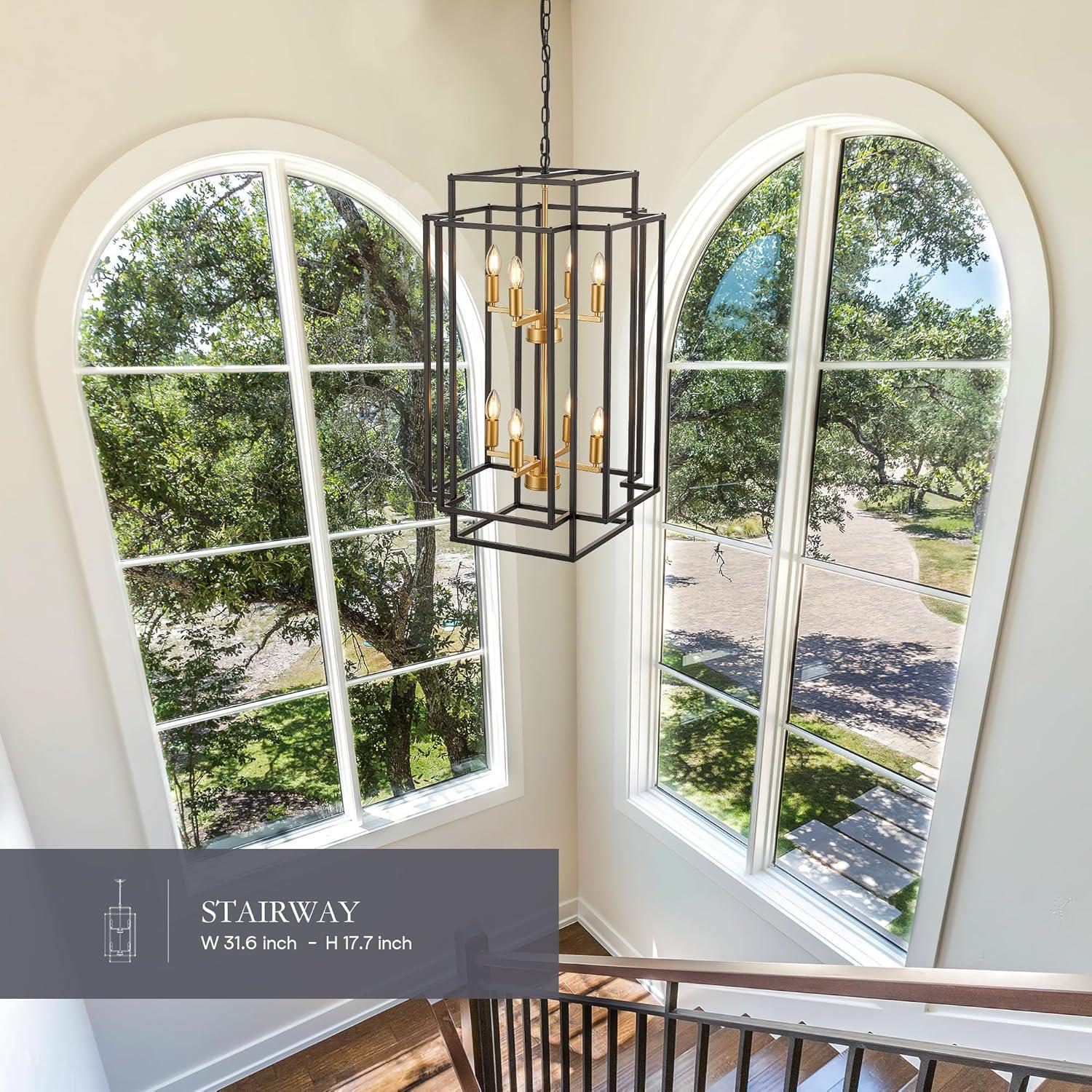 Magic Home Industrial Traditional Vantage 12/8/4 - Light Lantern Rectangle 3-Tier 2-Tier 1-Tier Chandelier Ceiling Mount E12 Adjustable Hanging Height Black