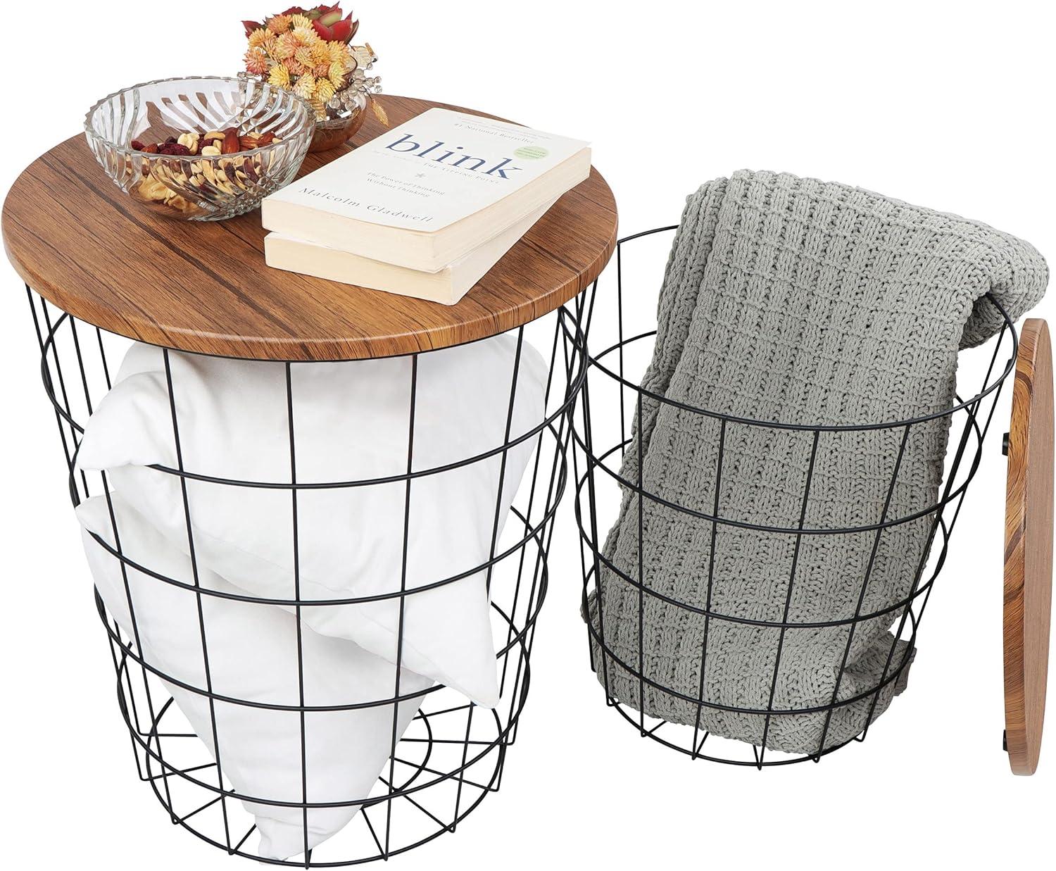 7Penn Nesting Side Tables Wire Basket Table with Lid 2pc End Table with Storage