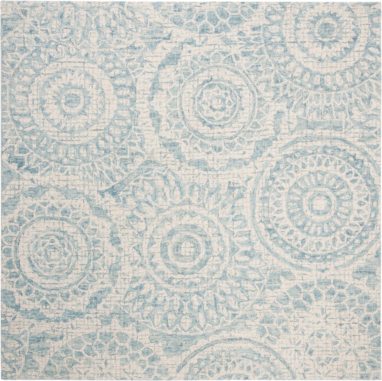 Abstract ABT205 Hand Tufted Indoor Area Rug - Ivory/Blue - 6'x6' - Safavieh