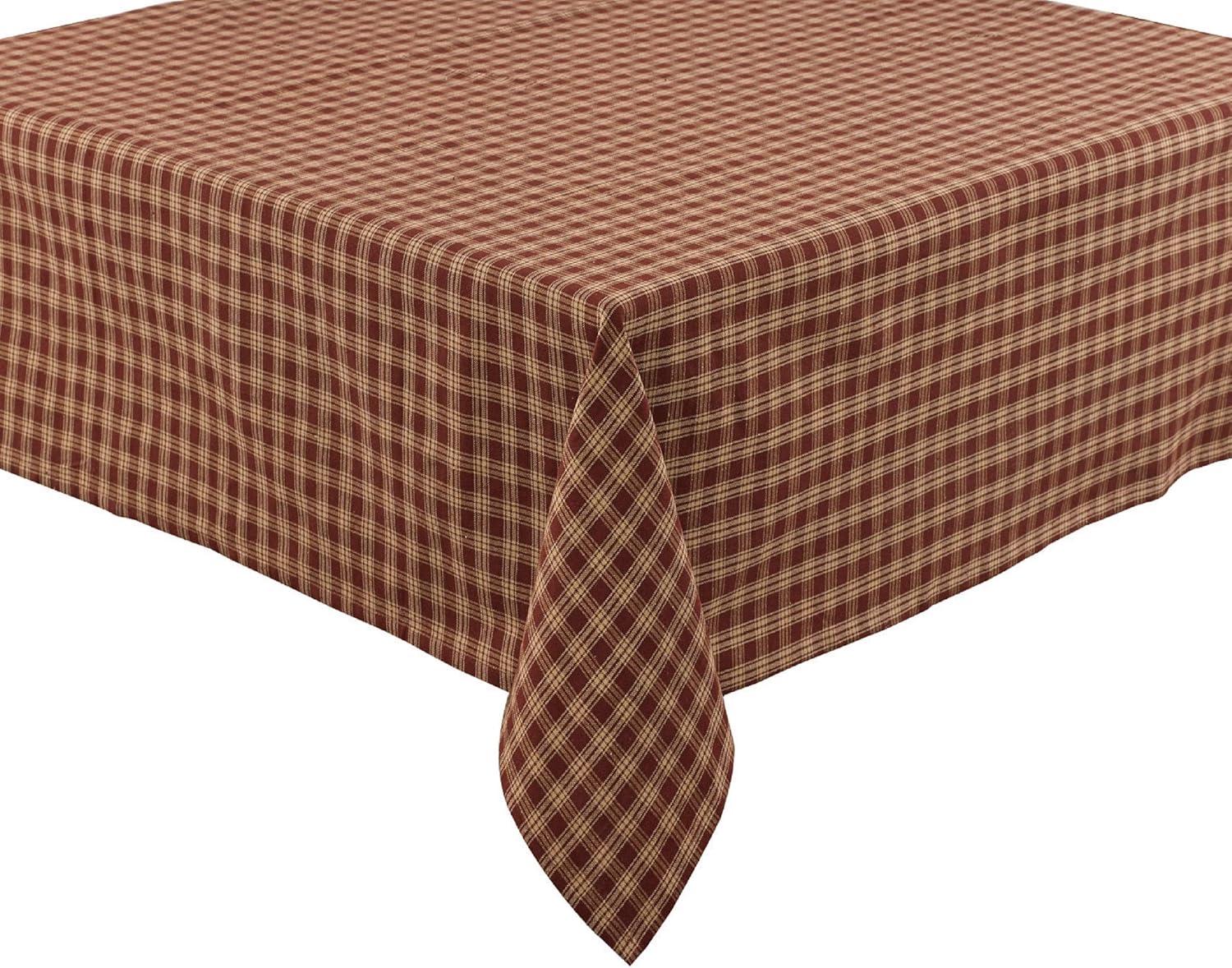 Rustic Red and Tan Plaid Cotton Tablecloth 54" x 54"