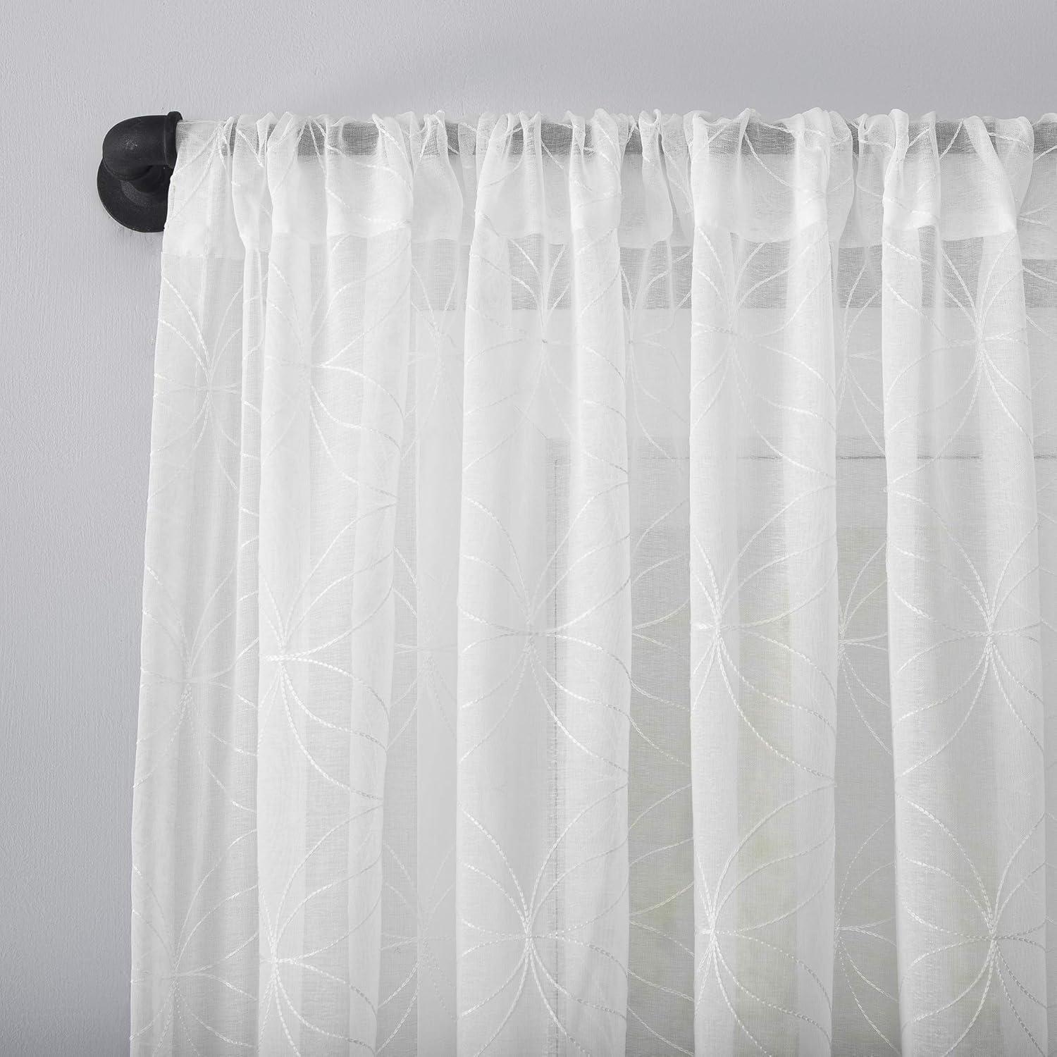 Tamaryn Embroidered Trellis Sheer Rod Pocket Curtain Panel - No. 918