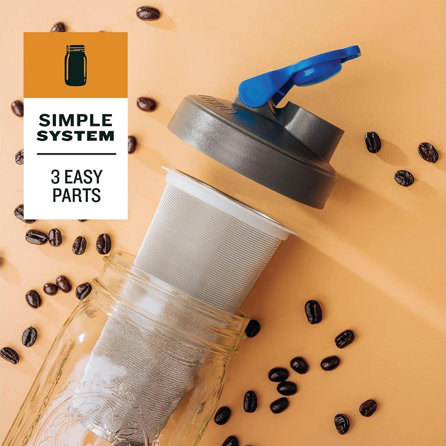 County Line Kitchen Mason Jar Cold Brew Coffee Maker, 2 Quart, with Flip Cap Lid