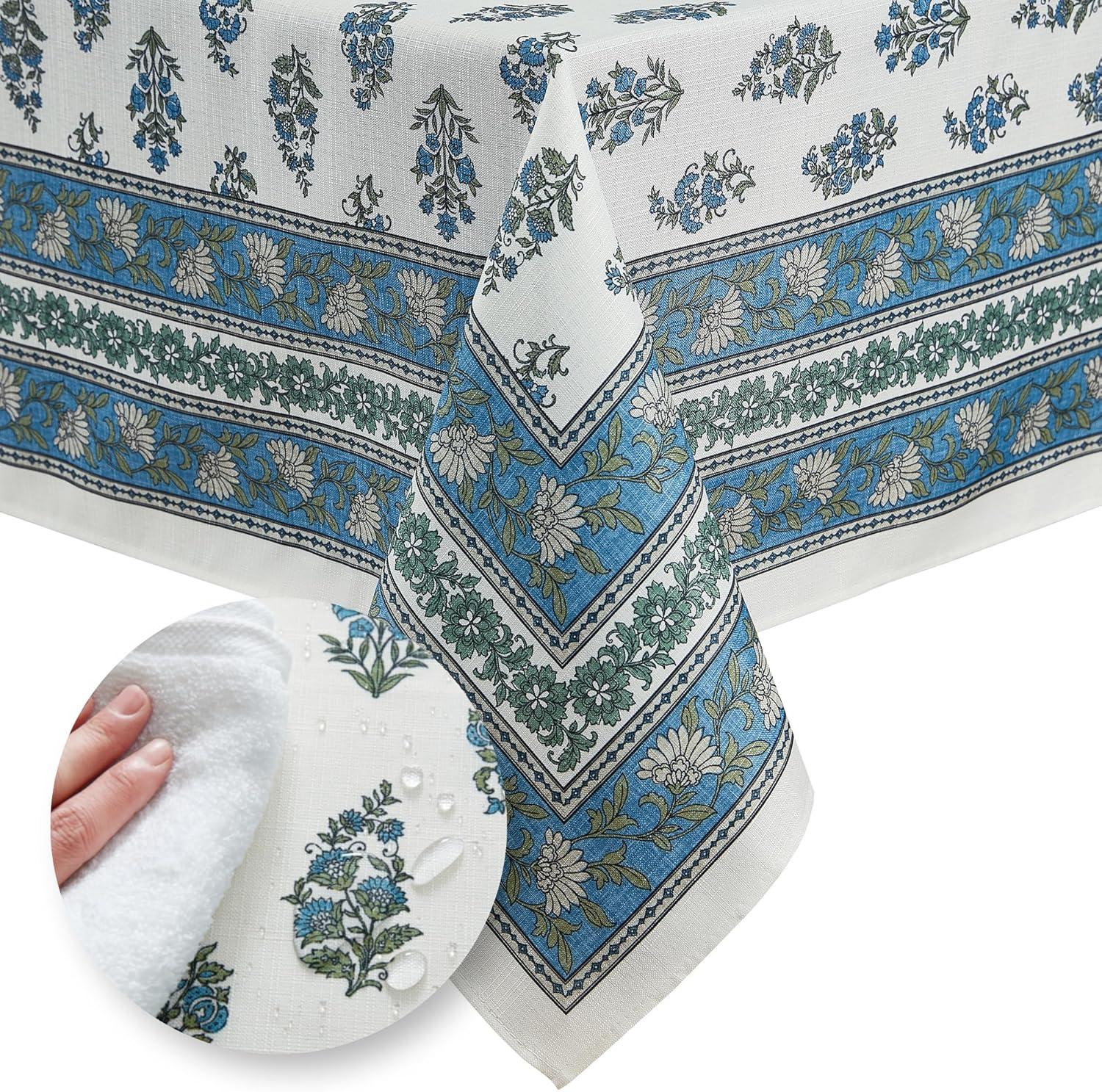 Tropez Block Print Stain & Water Resistant Indoor/Outdoor Tablecloth - Multicolor - 60x84 - Elrene Home Fashions