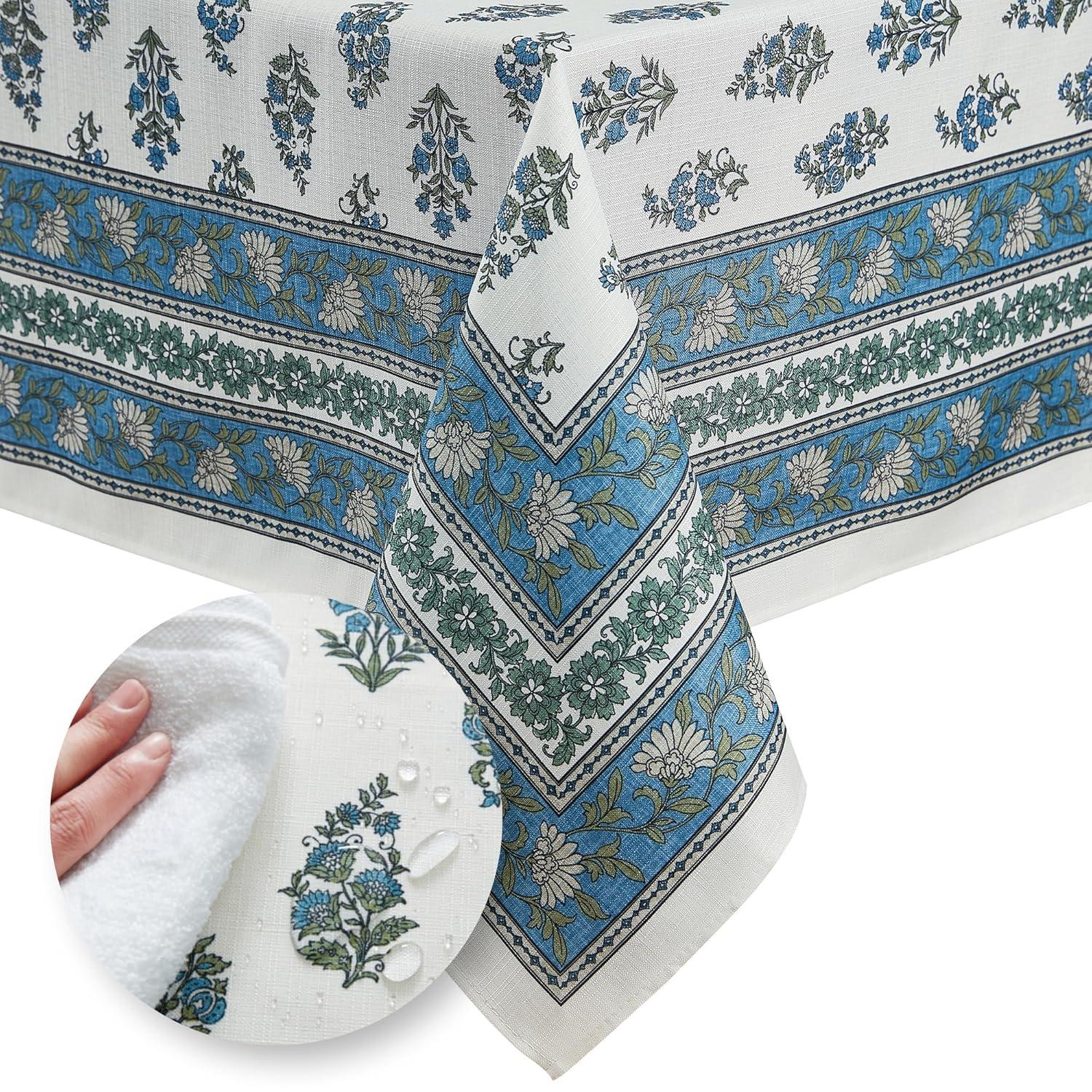 Tropez Block Print Stain & Water Resistant Indoor/Outdoor Tablecloth - Multicolor - 60x84 - Elrene Home Fashions