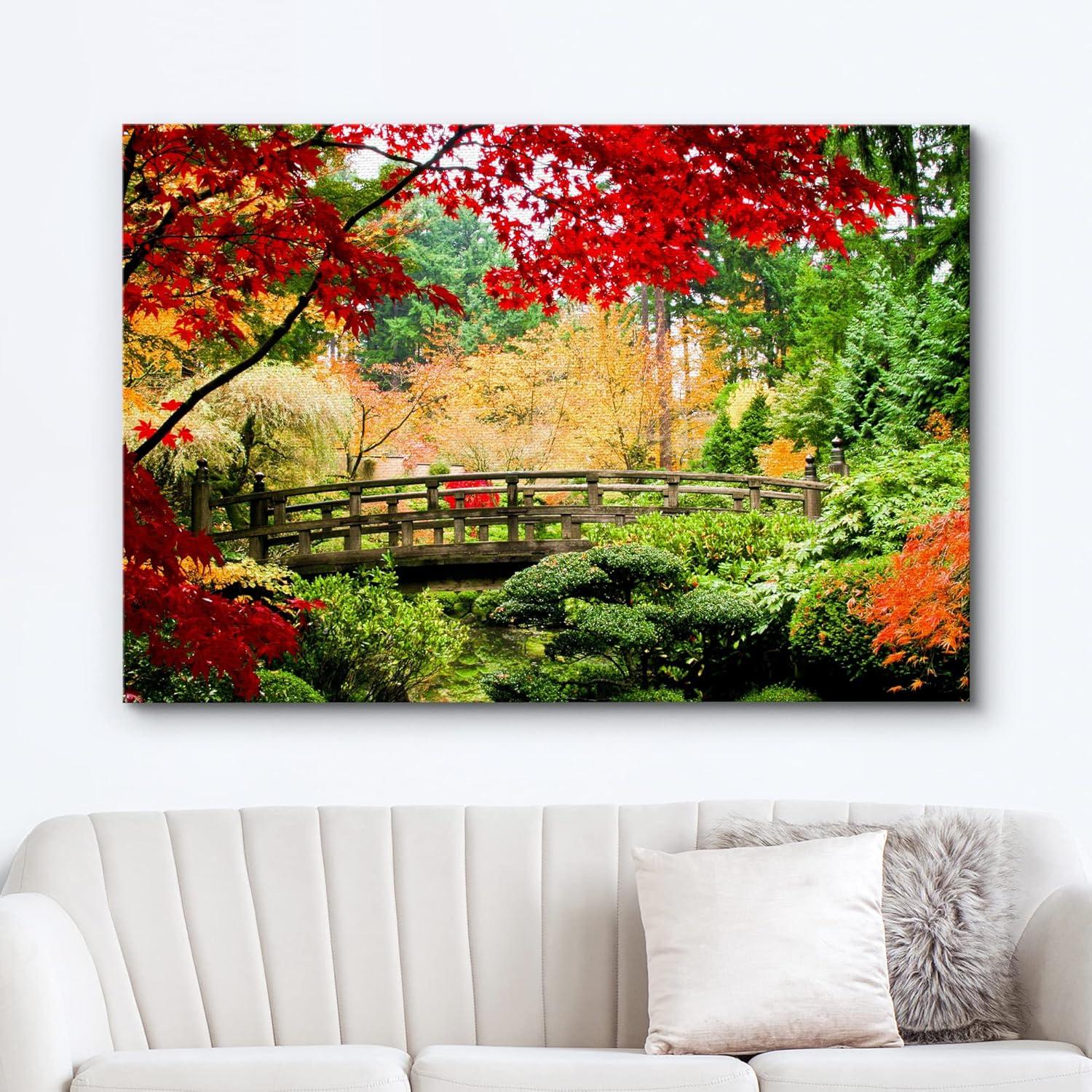 " Asian Style Bridge In Autumn Fall Forest Nature Wilderness "