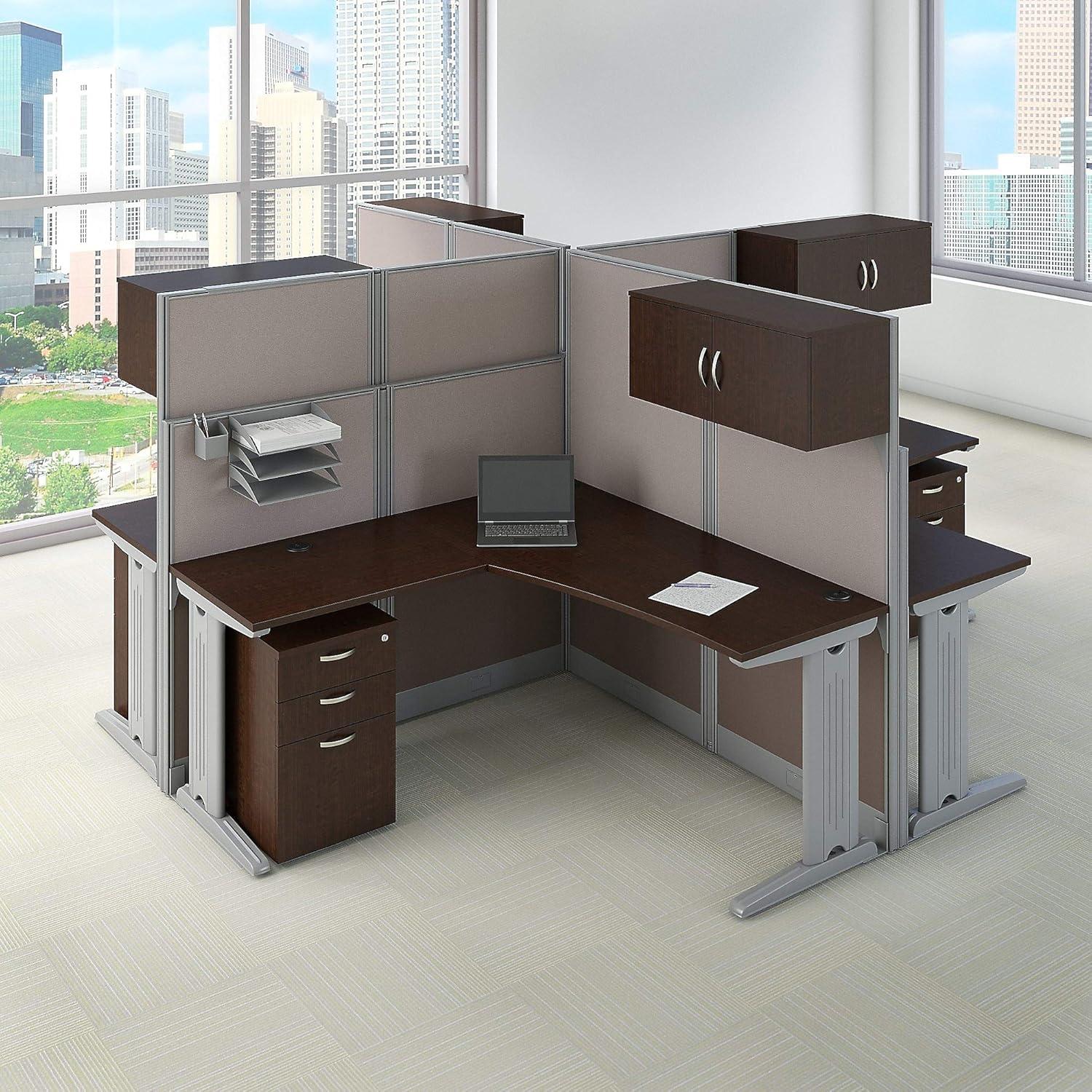 Office In An Hour L-Shaped 4 Person Cubicle with Cable Management