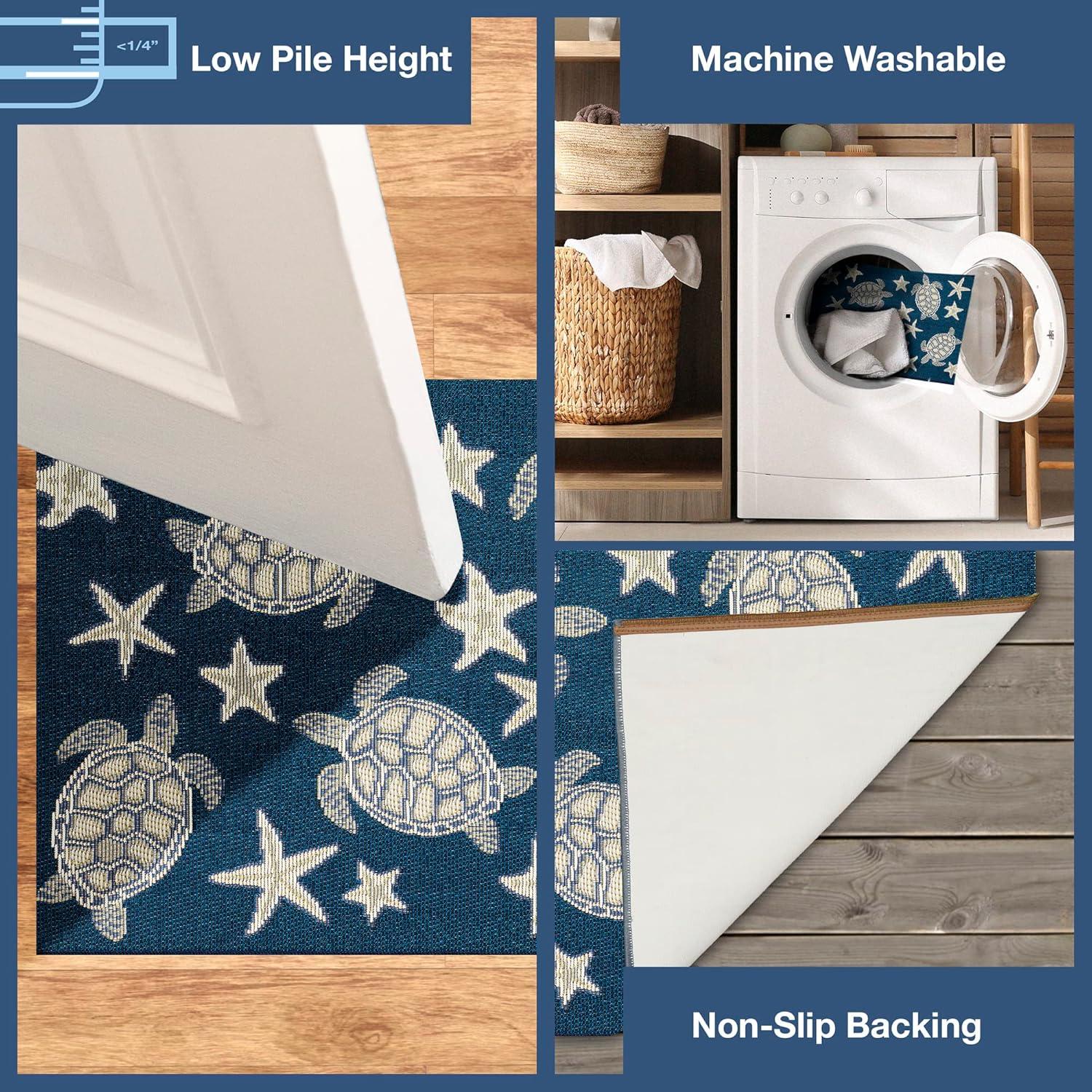 Liora Manne  Esencia Turtle And Stars Indoor/Outdoor Mat 2' x 2'10" - Navy