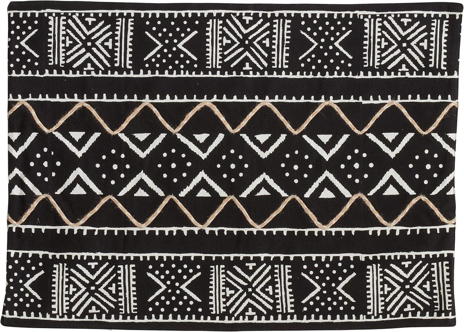 Black and White Cotton Geometric Mud Cloth Placemats