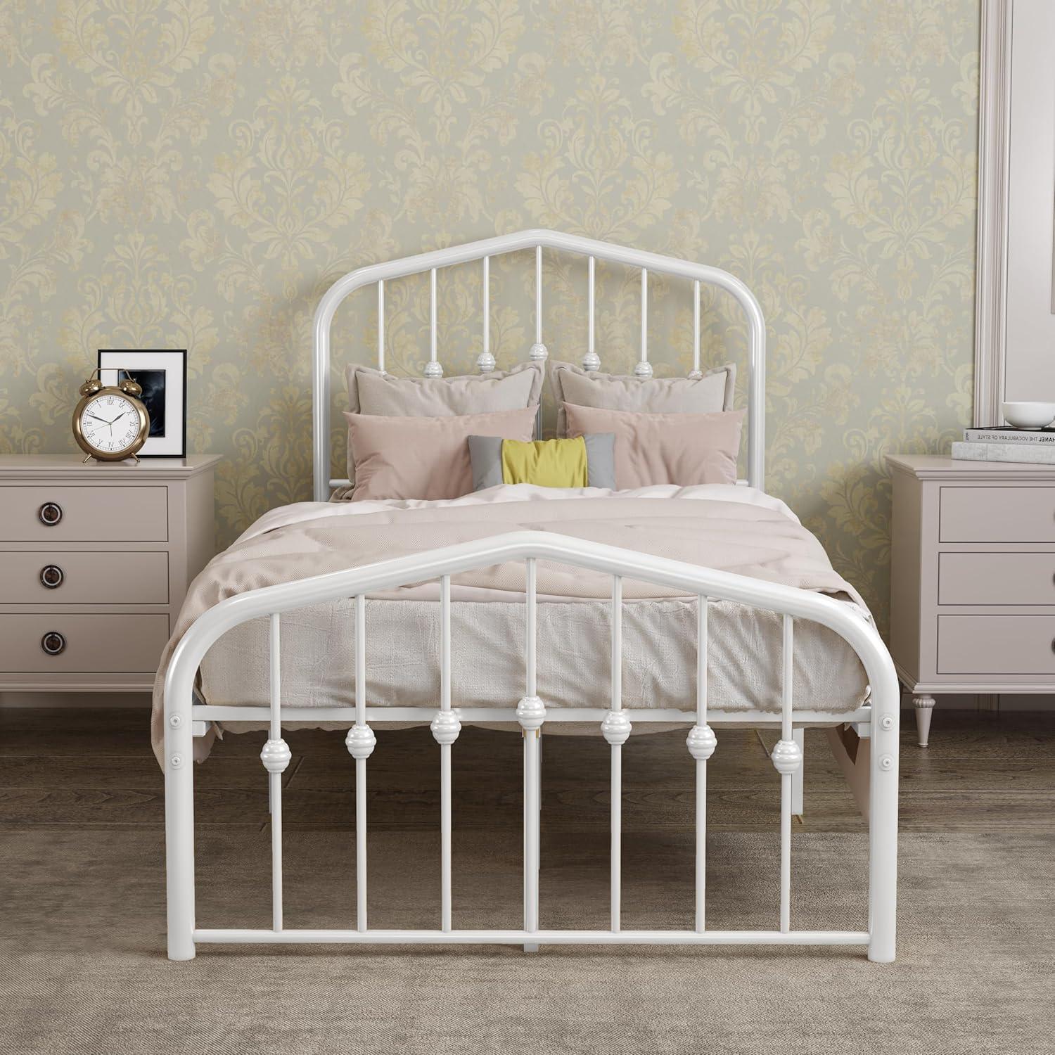 alazyhome Metal Bed Frame Queen Size Platform No Box Spring Needed with Vintage Headboard and Footboard Premium Steel Slat Support Mattress Foundation Black.