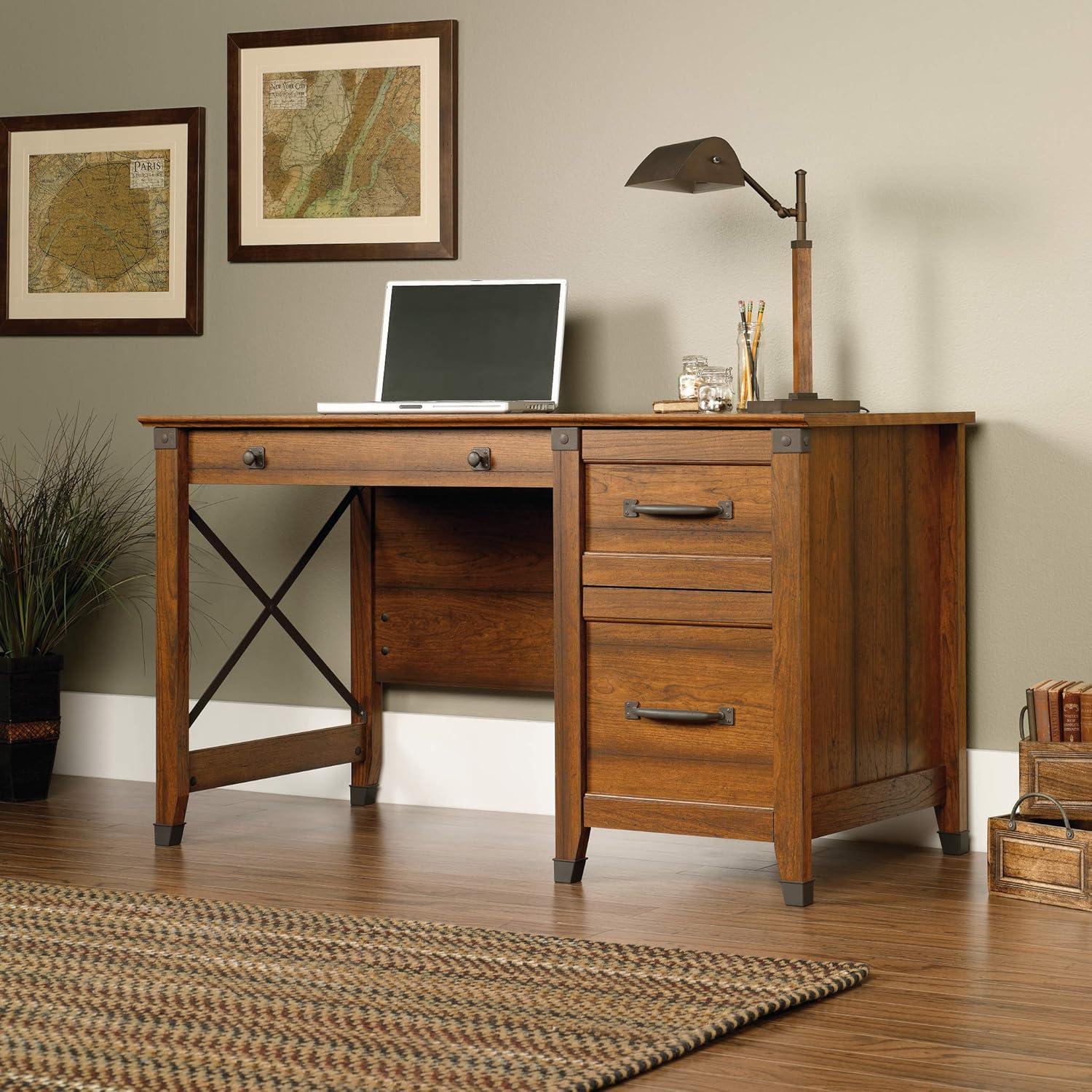 Carson Forge Desk - Washington Cherry - Sauder: Executive Workstation with Smooth Metal Runners, Wrought Iron Style Hardware