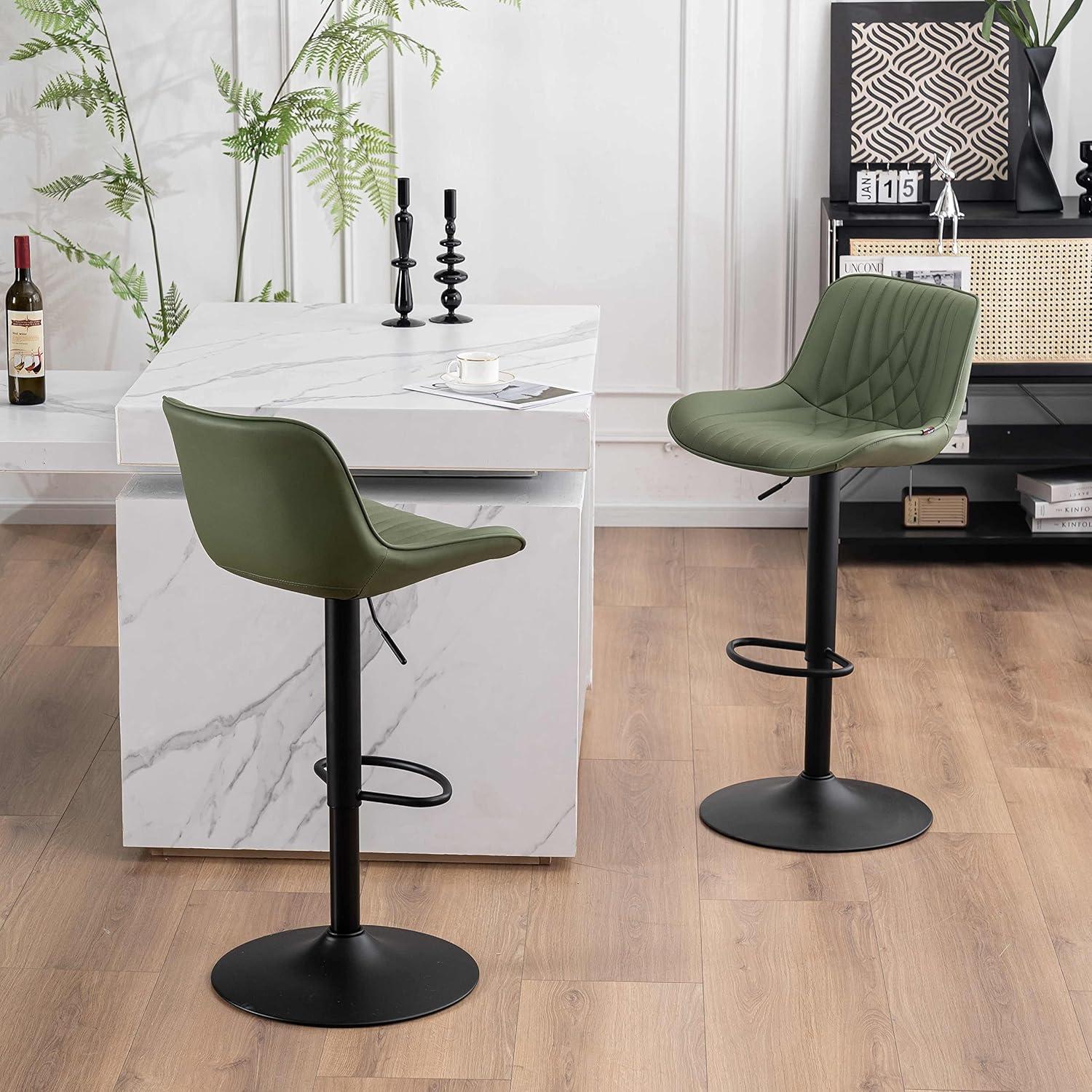 Zager Swivel Adjustable Height Bar Stools, Leather Upholstered Counter Stools, Modern Pub Stool