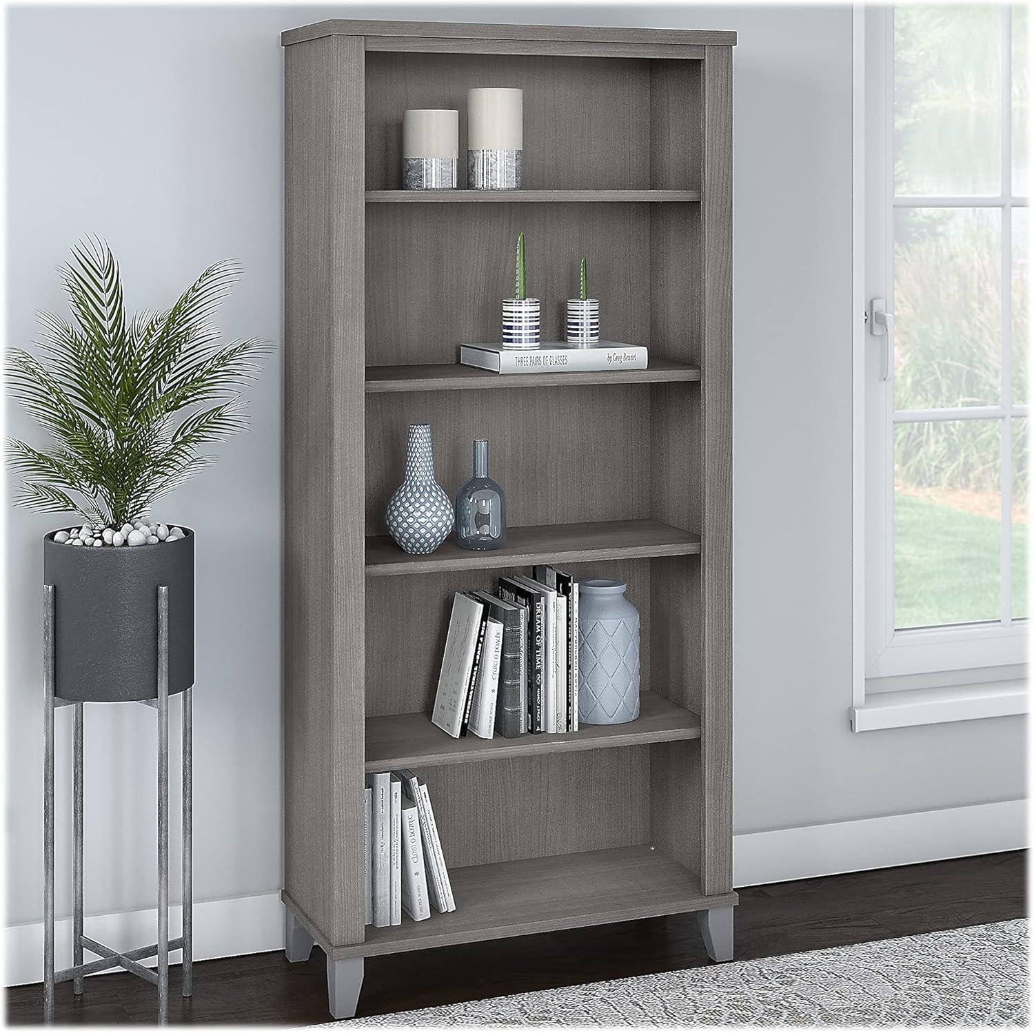 Platinum Gray 5-Shelf Adjustable Floor-Standing Bookcase