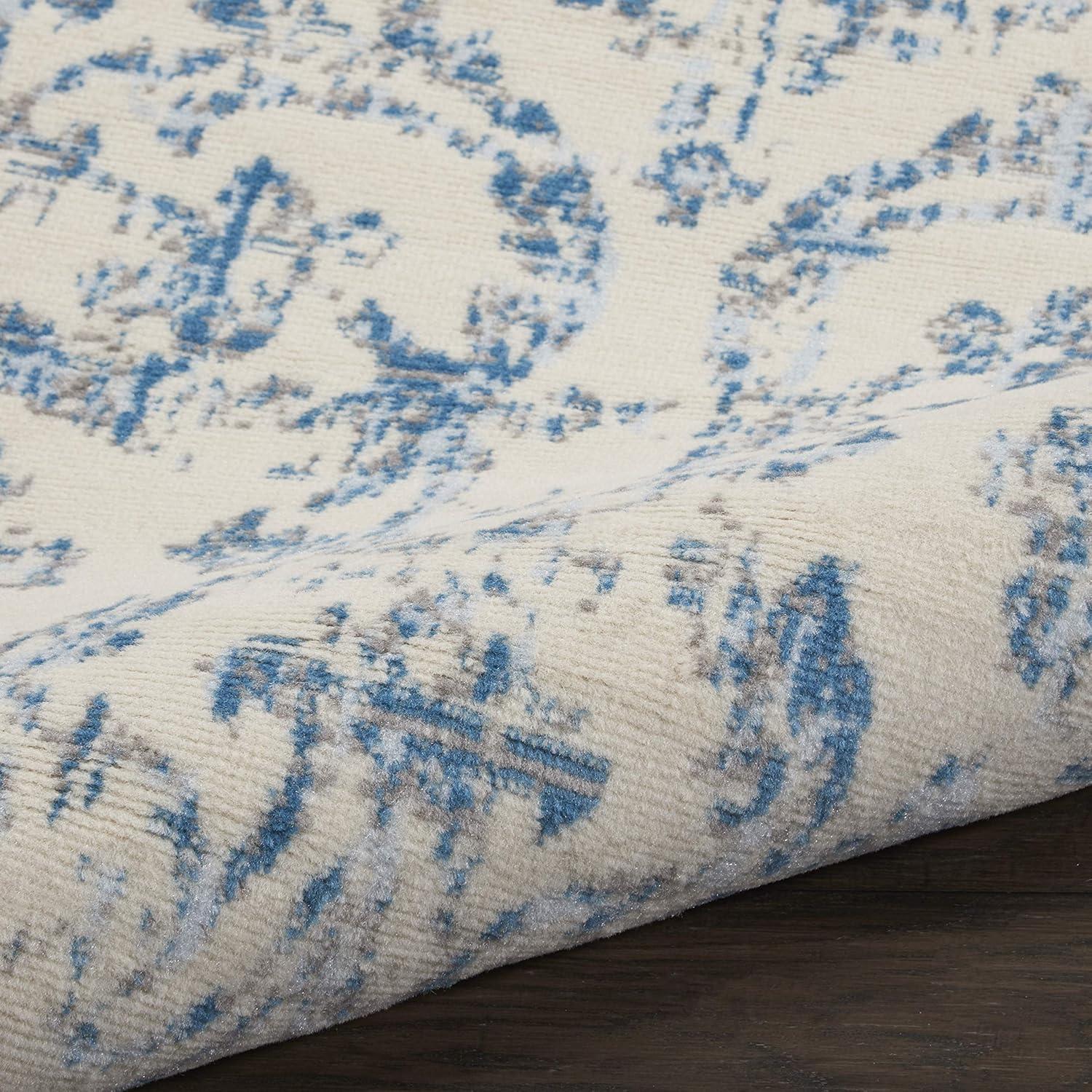 Jubilant JUB09 Area Rug Farmhouse Vintage Damask By Nourison Ivory Blue 3' x 5'