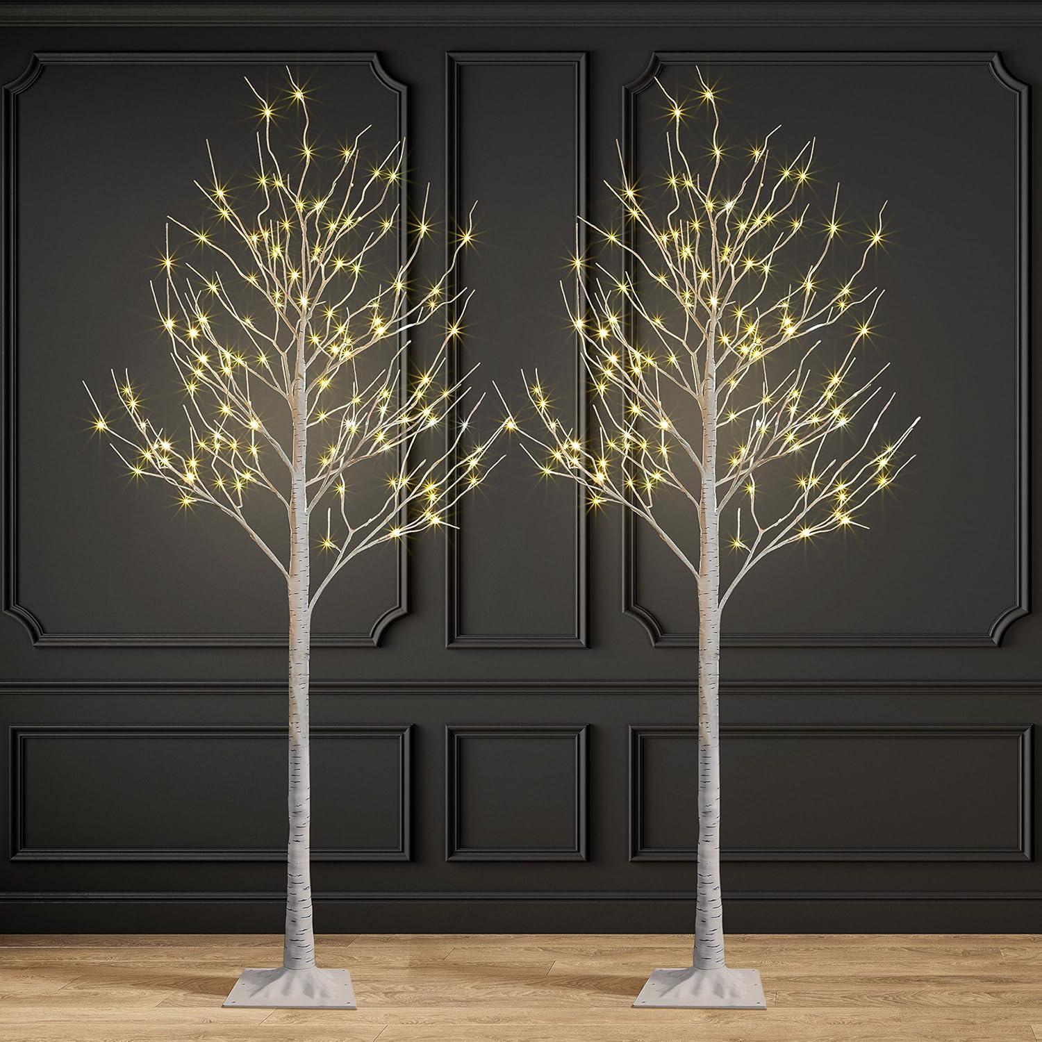 8-Foot Pre-Lit White Birch LED Christmas Tree Set