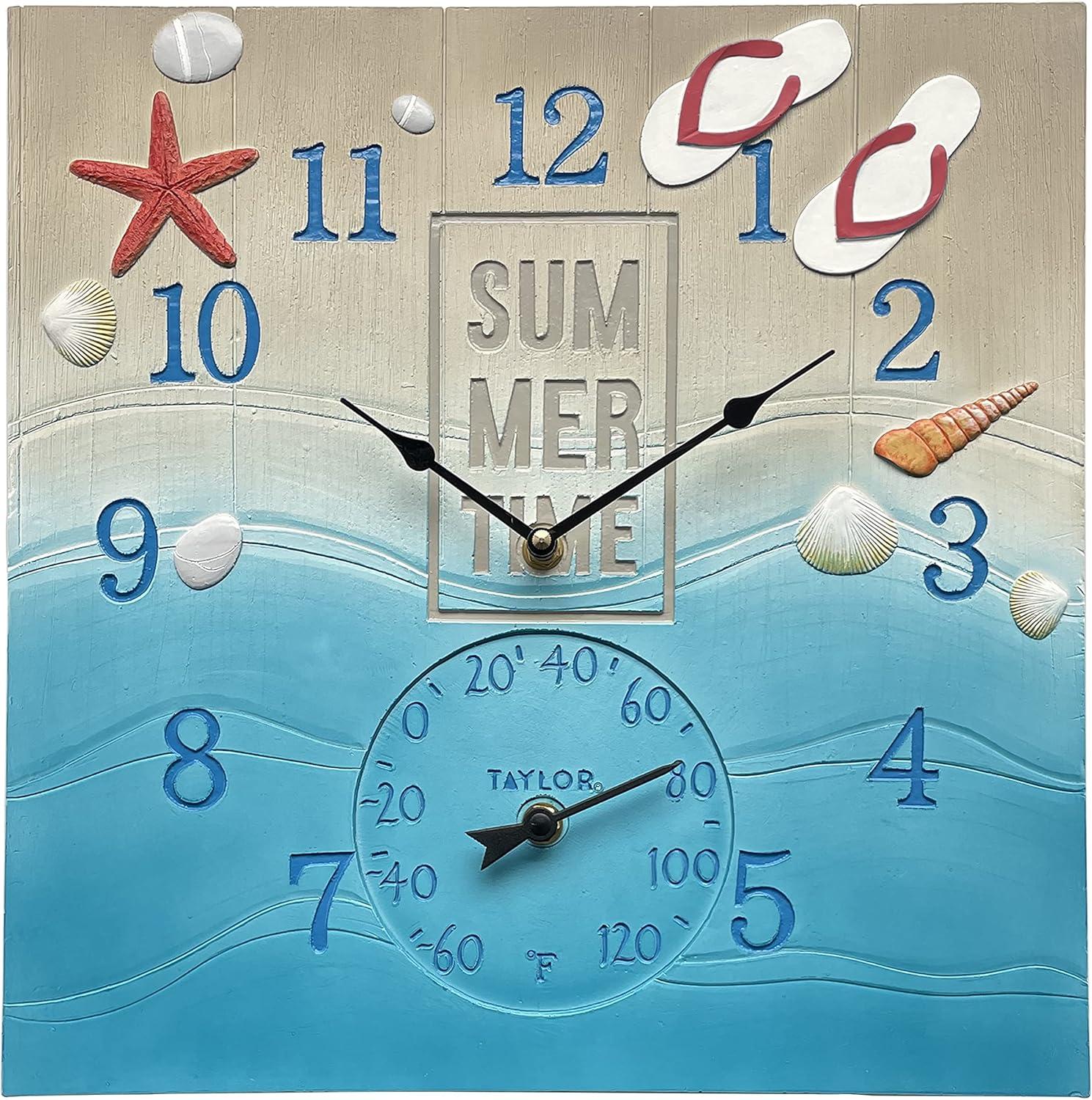 Taylor Summertime Poly Resin Clock and Thermometer,14 Inch, Blue & Reviews | Wayfair