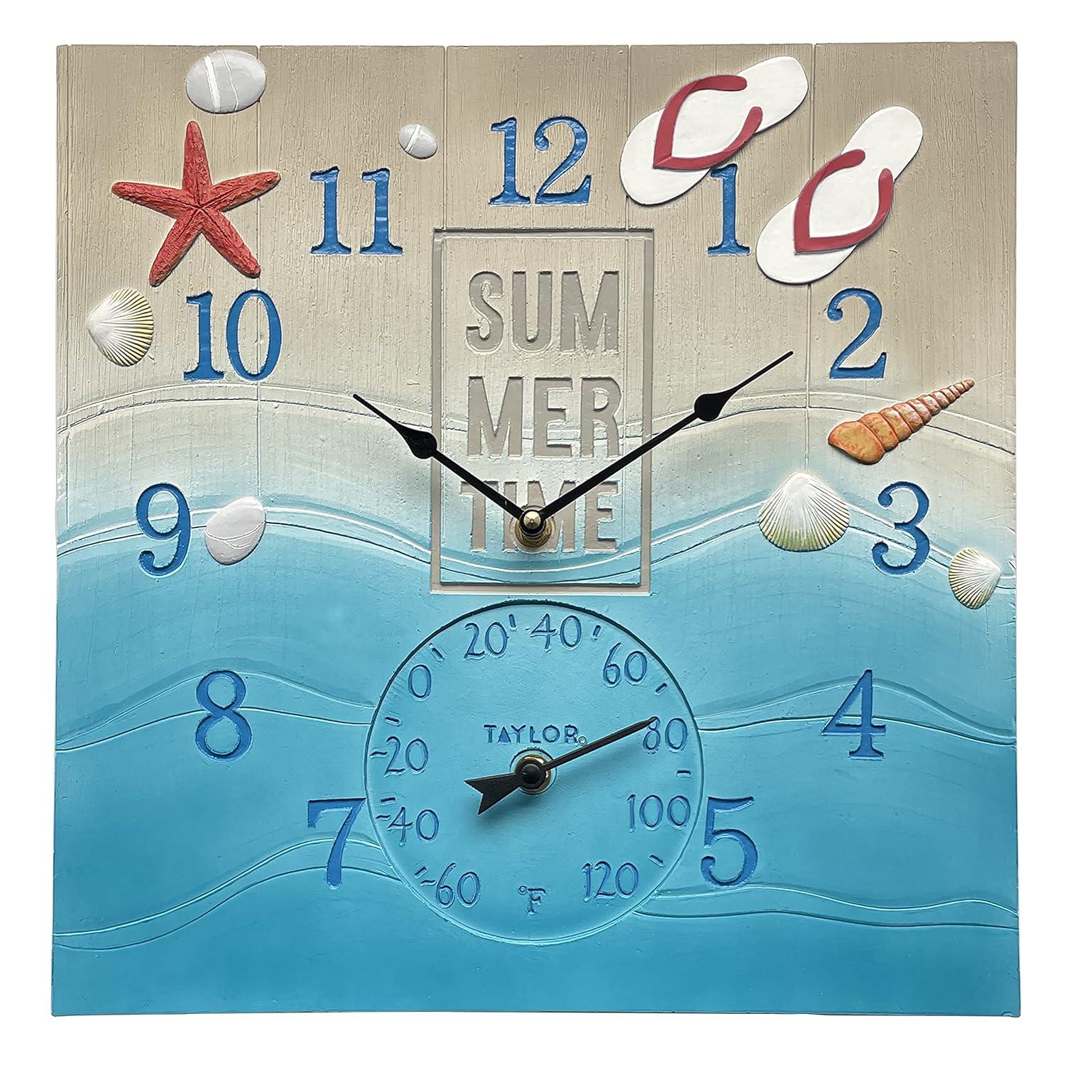Taylor Summertime Poly Resin Clock and Thermometer,14 Inch, Blue & Reviews | Wayfair