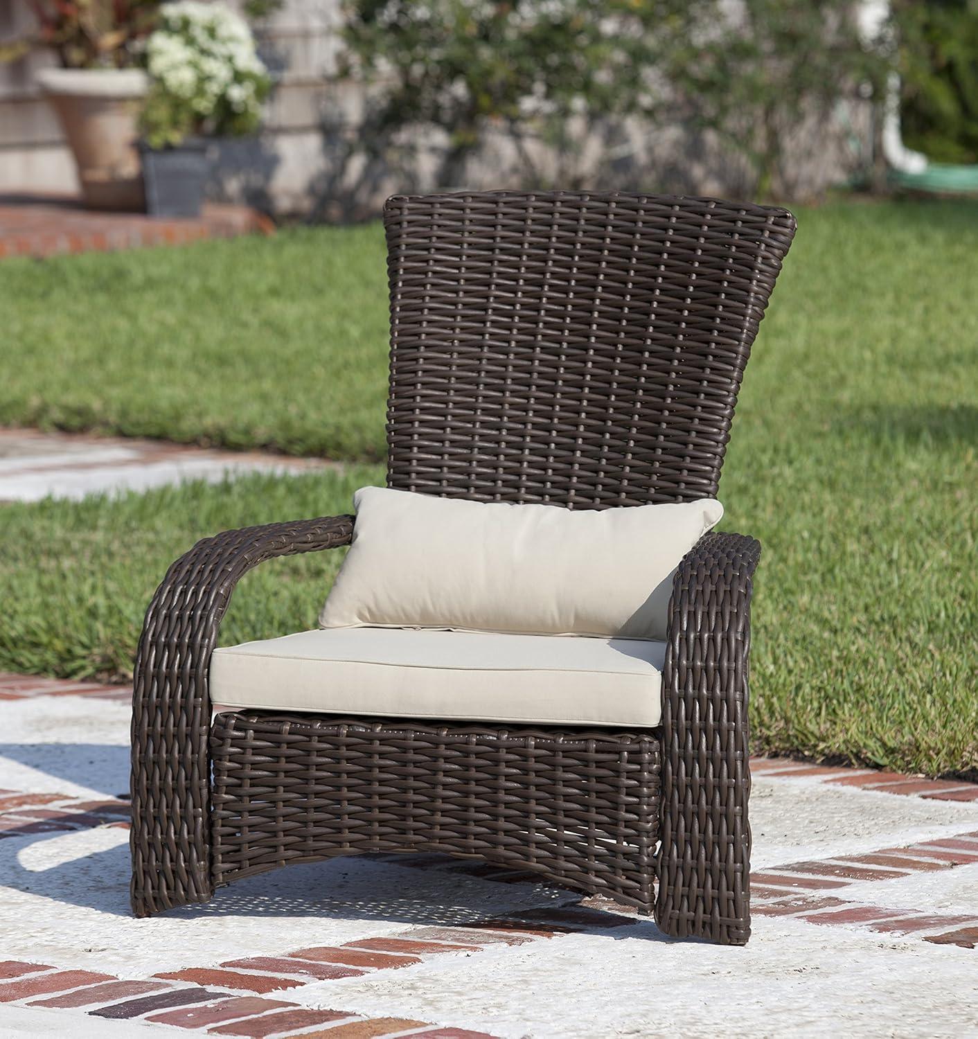 Mocha Resin Wicker Lounge Chair with Beige Cushions