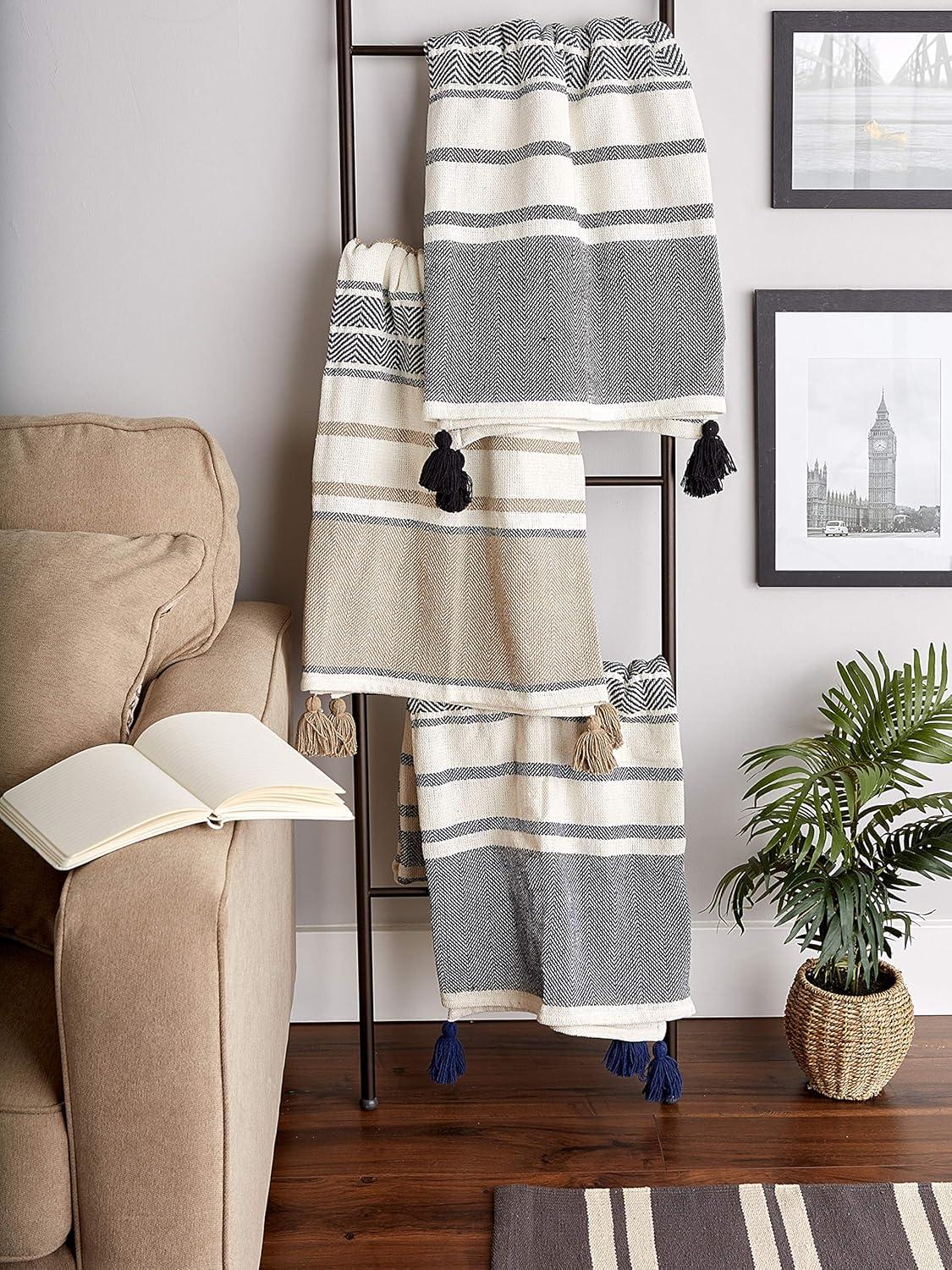 2-Tone Chevron Striped Throw Blanket Stone/Mineral - Design Imports: Hypoallergenic, Machine Washable, 50x60"