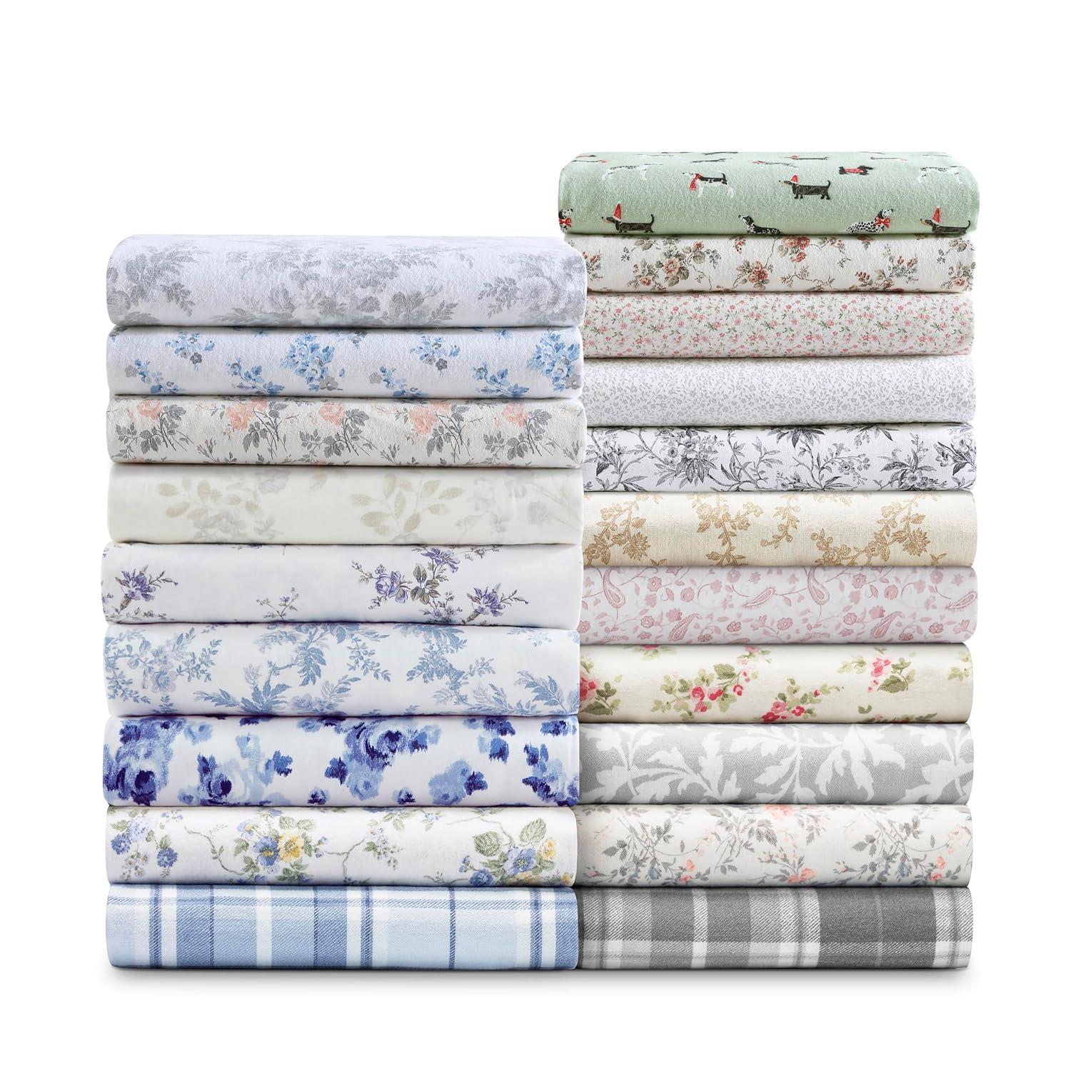 Laura Ashley - Full Sheet Set, Cotton Flannel Bedding, Brushed for Extra Softness & Comfort (Holiday Pups Green, Full)