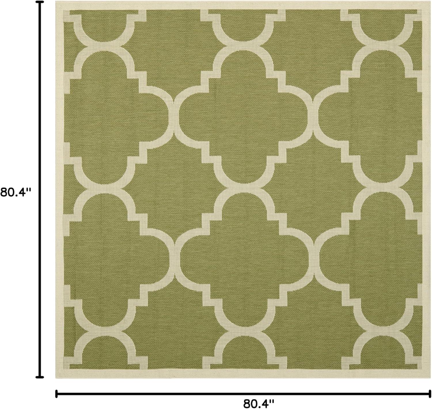 SAFAVIEH Courtyard Becky Geometric Indoor/Outdoor Area Rug, Green/Beige, 6'7" x 6'7" Square