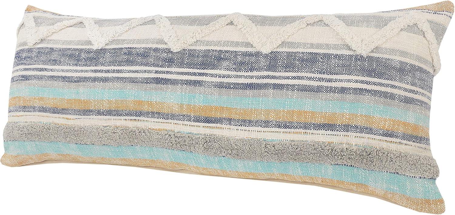 Ox Bay Eli 14" x 36" Multicolor Shag Striped Cotton Adult Decorative Lumbar Throw Pillow