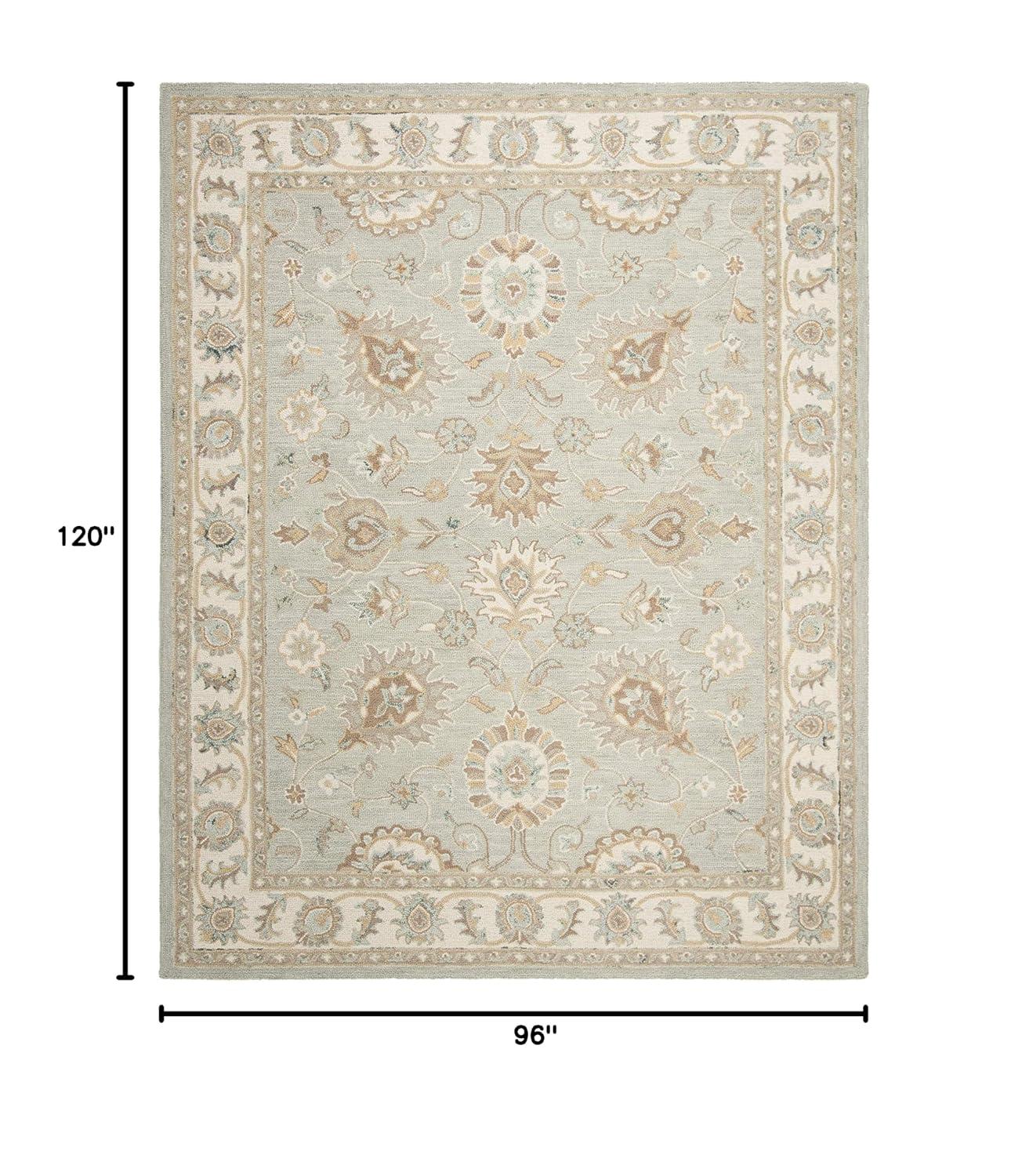 SAFAVIEH Blossom Fletcher Floral Bordered Wool Area Rug, Sage/Ivory, 8' x 10'
