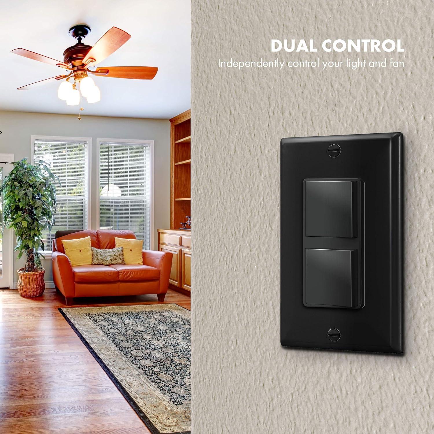 ENERLITES Double Paddle Rocker Decorator Switch, Ground terminal, Clamp-Type Back Insert Wiring, Copper Wires Only, Single Pole, Residential/Commercial Grade, 15A 120-277VAC, 62834-GD, Gold