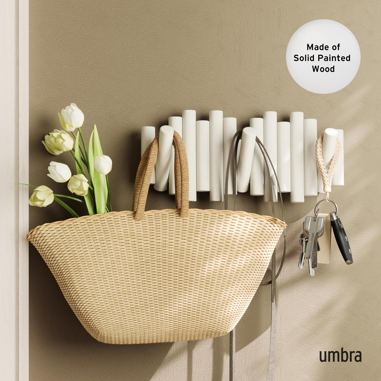 Umbra Picket Rail Hook White: 5 Decorative Hooks, Pine Material, 25 lb Capacity, 15.63" Length, 5-Year Warranty