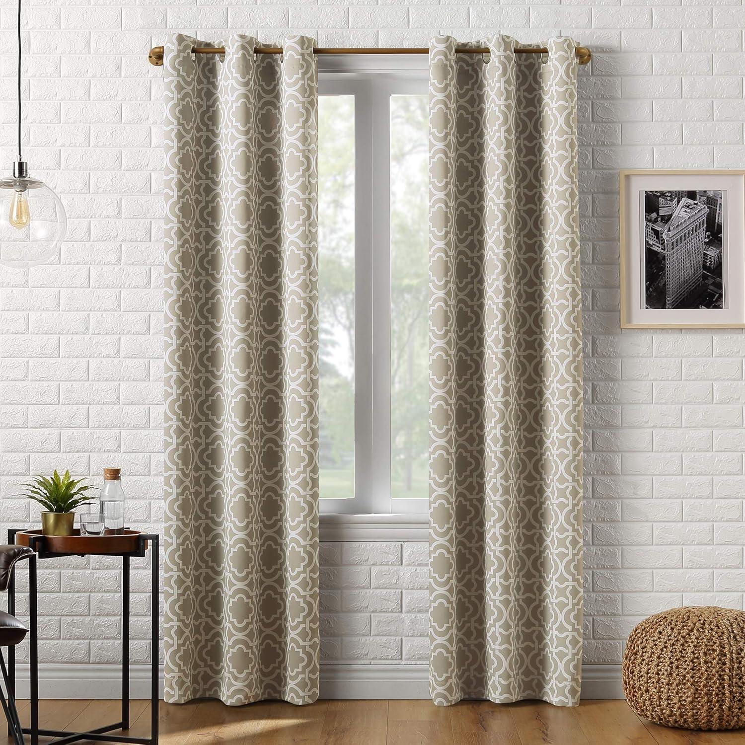 40"x95" Sun Zero Blackout Barnett Trellis Grommet Curtain Panel Taupe: Modern Geometric, Energy Efficient, Noise Reduction
