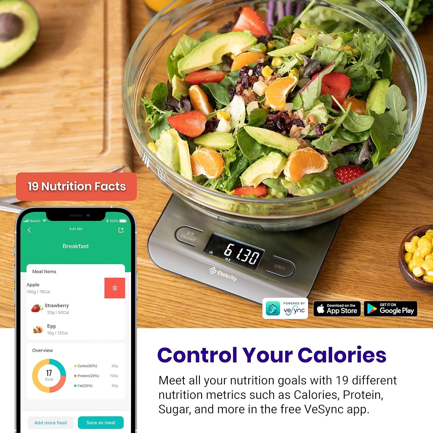 Etekcity Choice Smart Nutrition Scale Accurate Sensors Large Digital Display Kitchen Scale