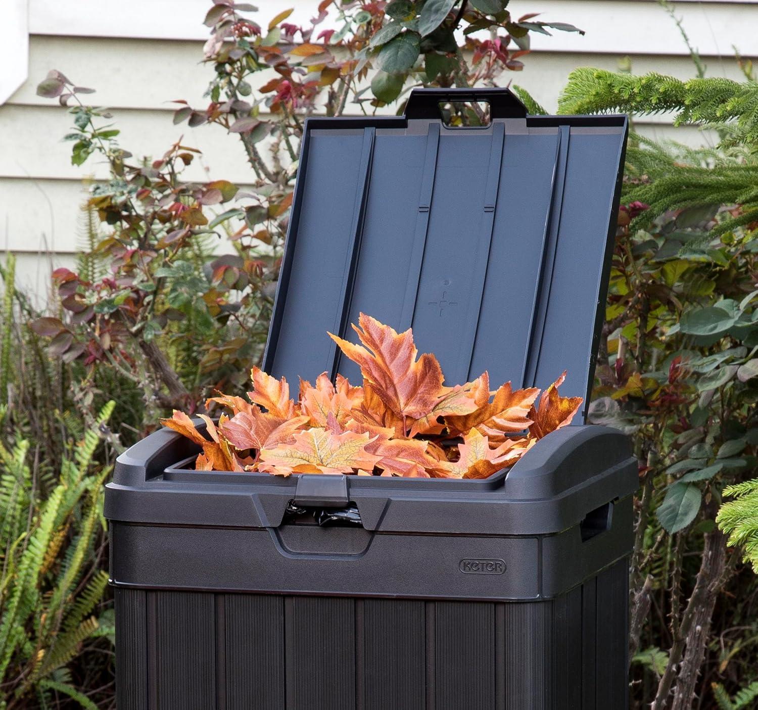 Baltimore Black Plastic Outdoor Trash Can with Pull-out Drawer