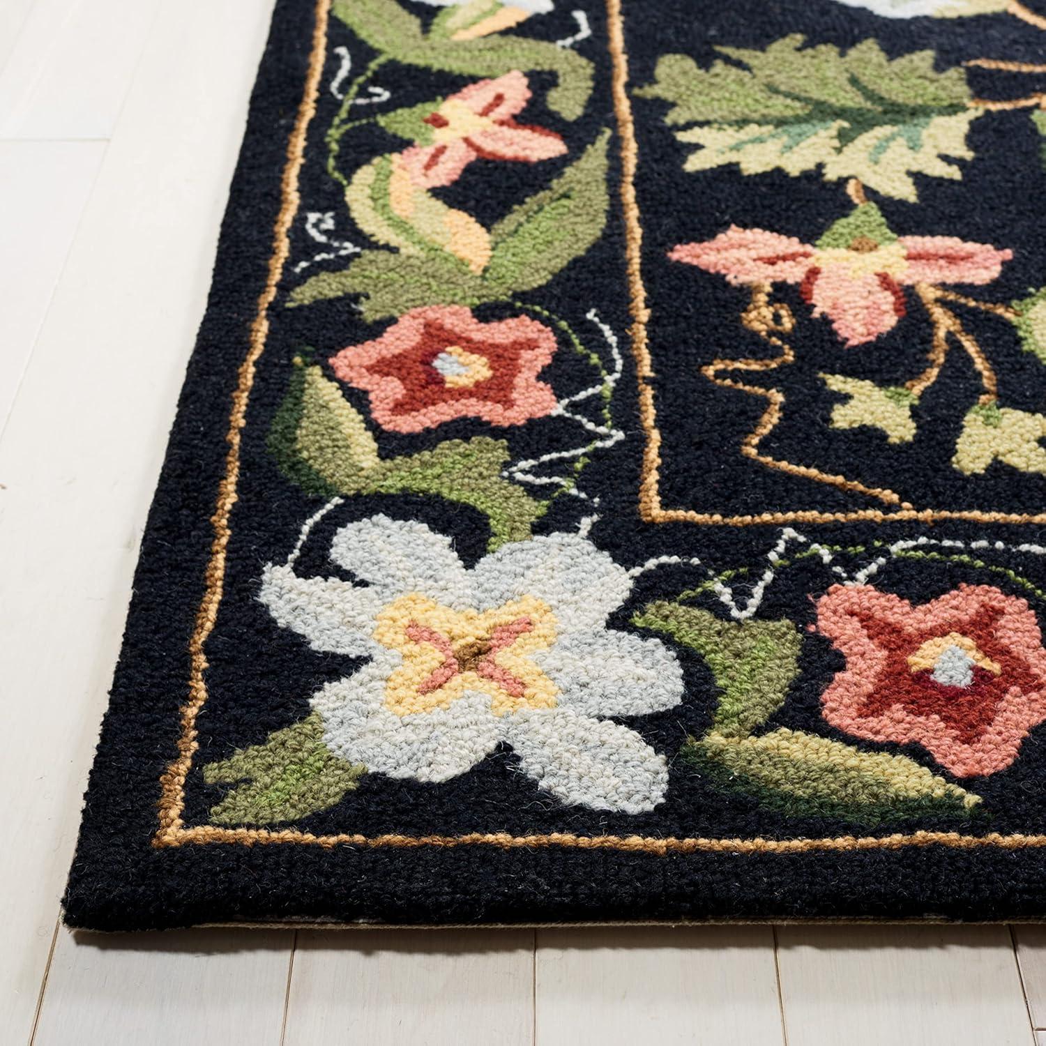 Elegant Noir Floral 7' Square Tufted Wool Area Rug