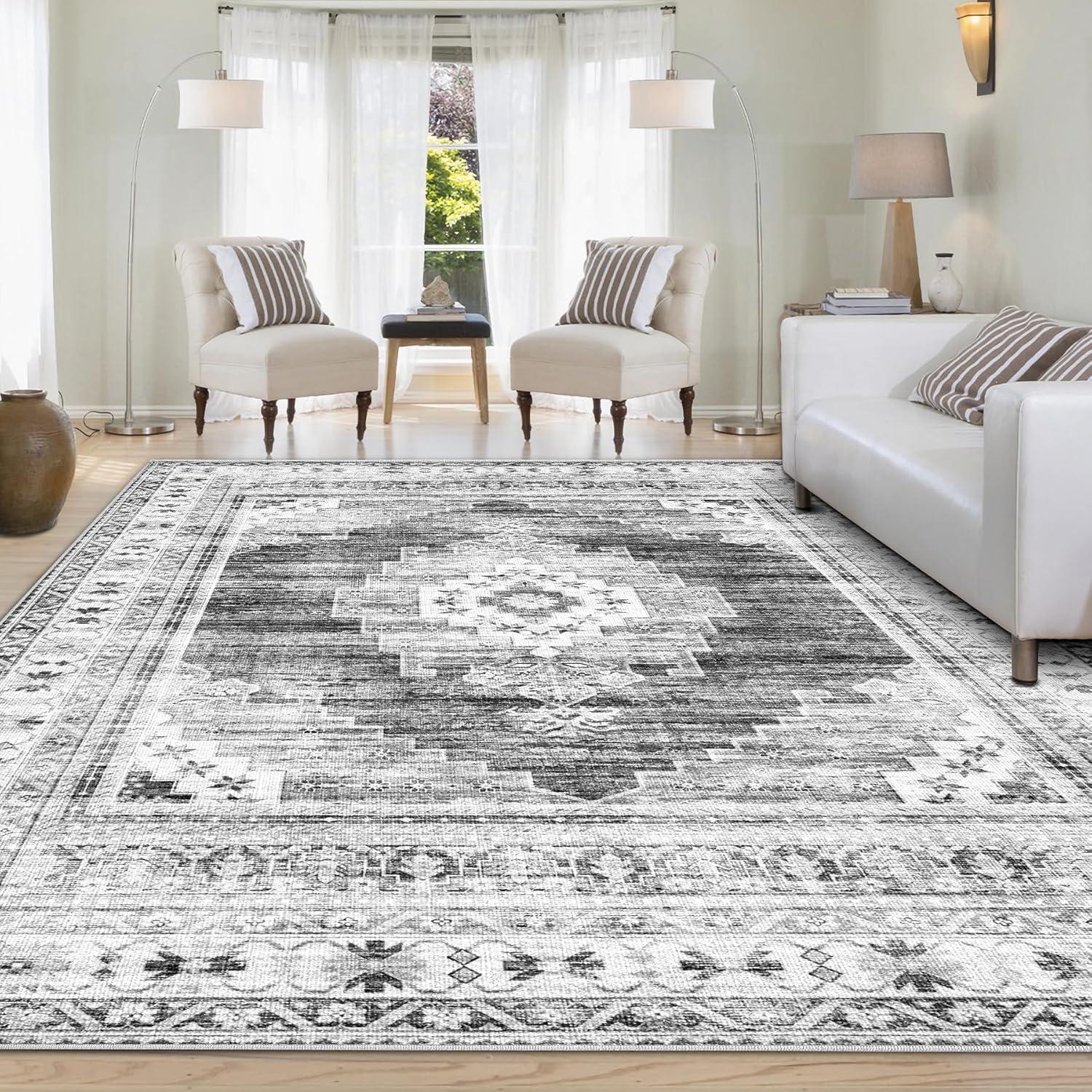 Gray 5' x 7' Vintage Washable Non-Slip Area Rug