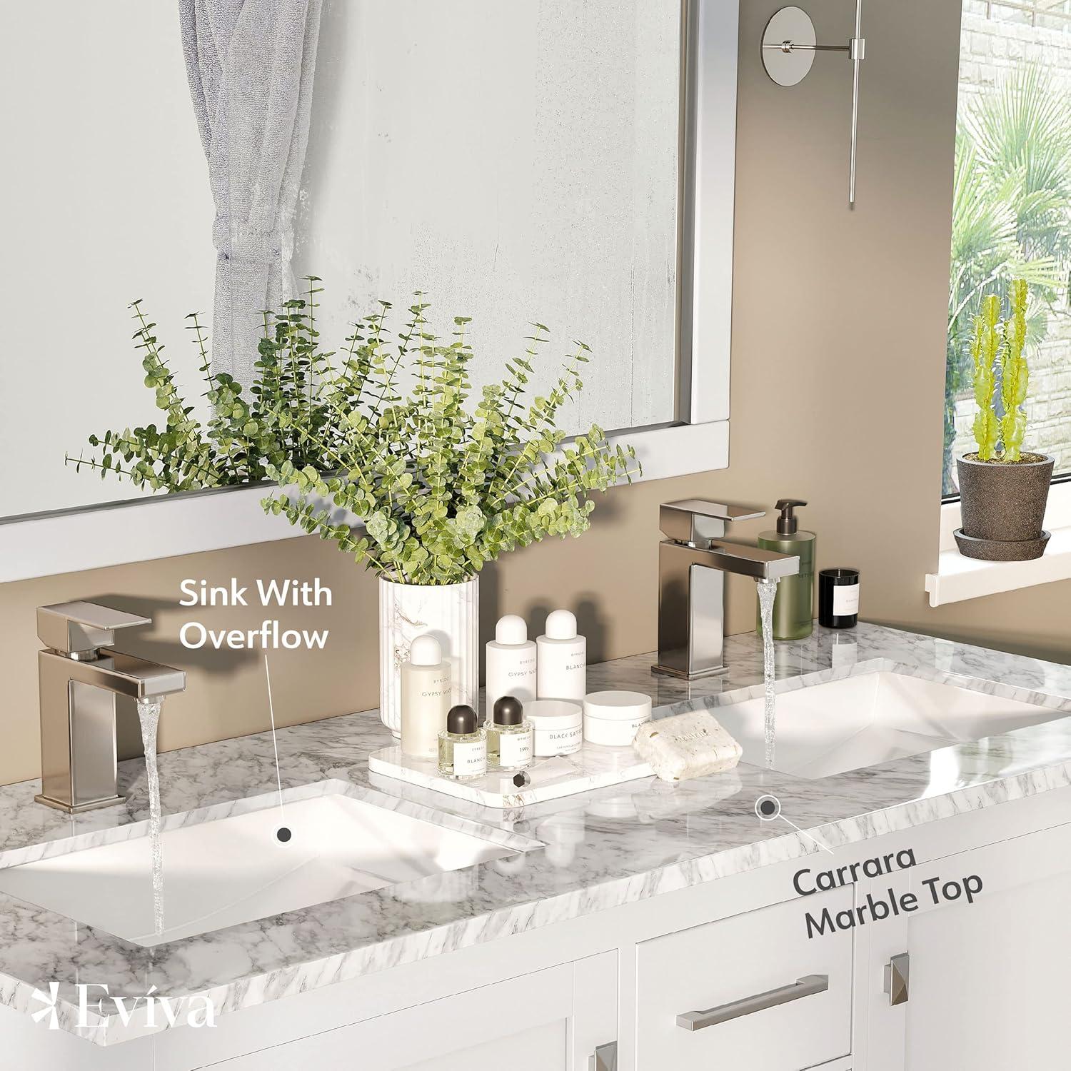 White 48" Double Sink Freestanding Vanity with Marble Top