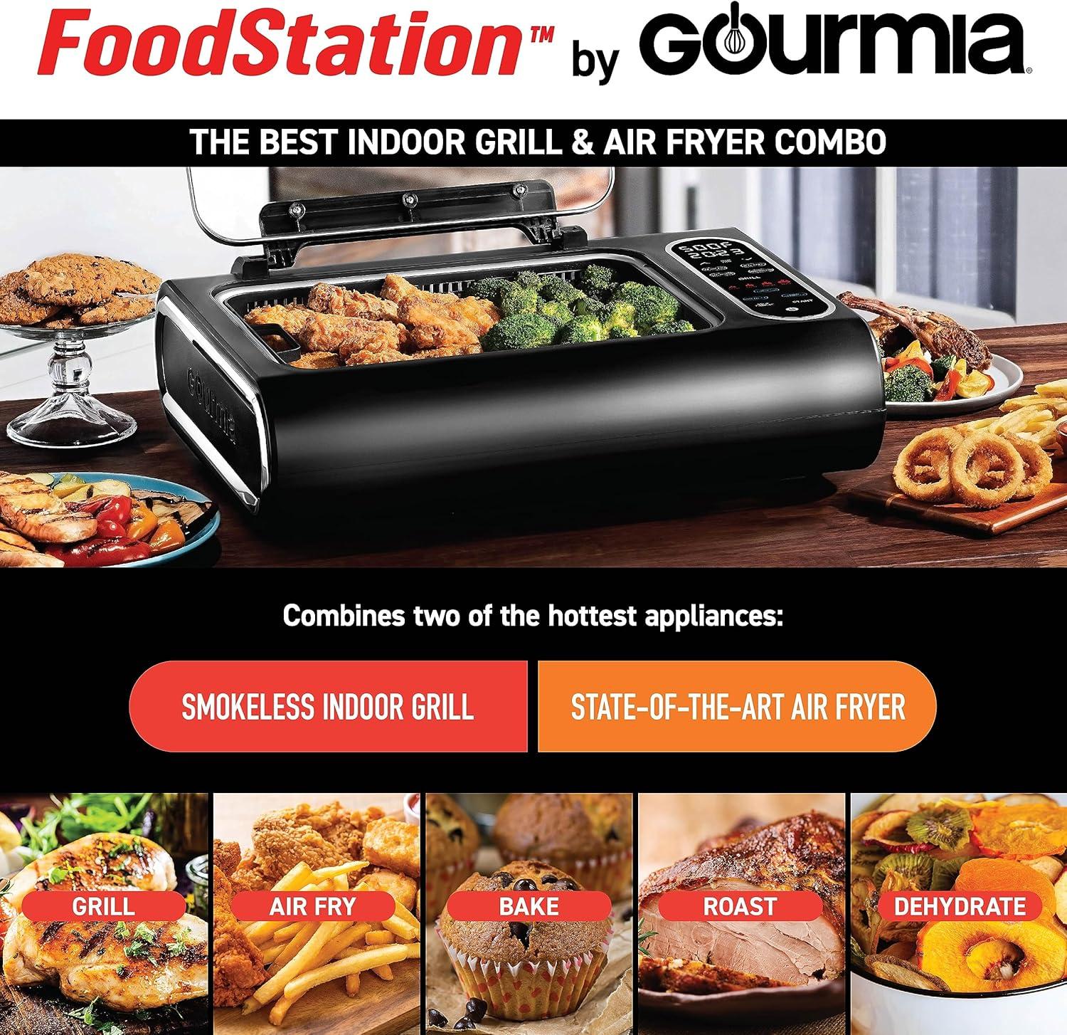 Gourmia Gourmia 6?Qt Smokeless Indoor Grill & Air Fryer FoodStation with Smoke Extracting Technology