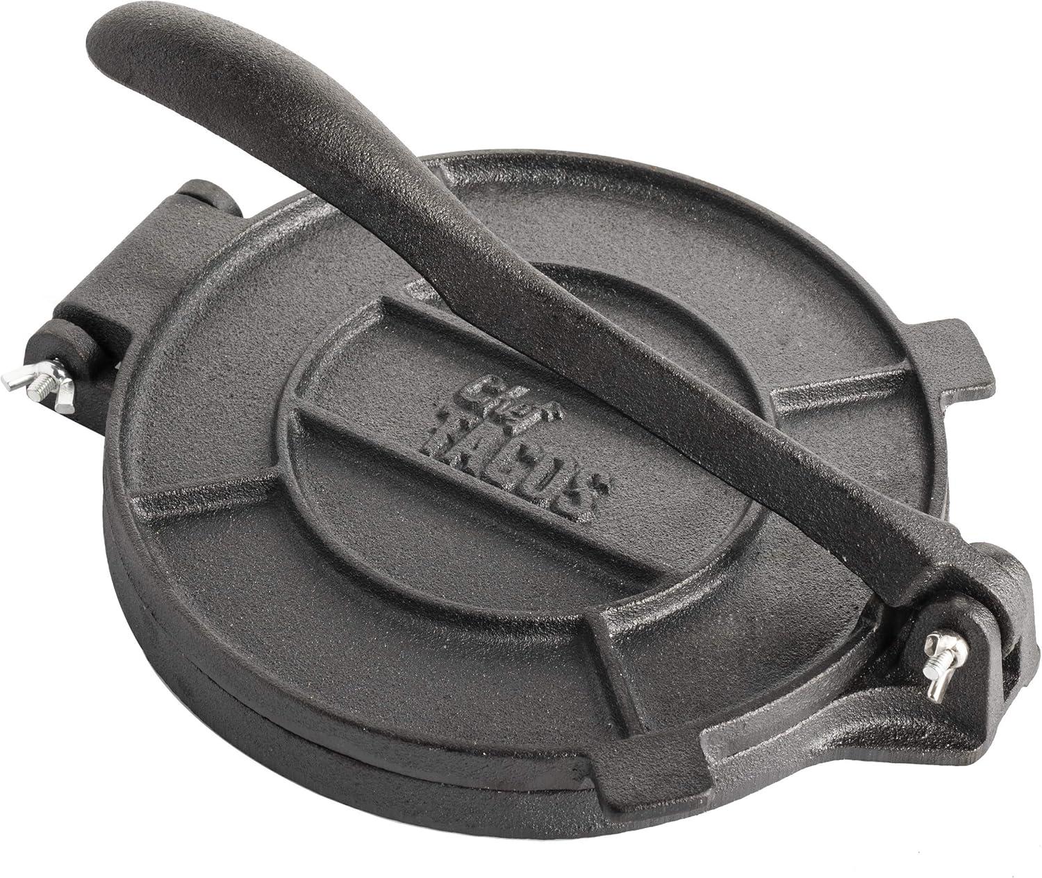 Chef Tacos Authentic Cast Iron Tortilla Press, 8 inch, Pre-Seasoned for a Flavorful, Fresh, Warm Corn or Flour Tortilla