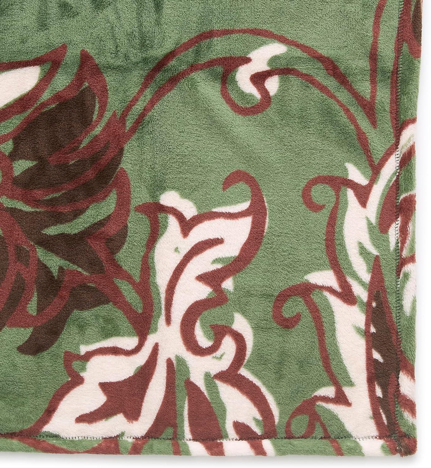 Victorian Vines Green Fleece Plush Throw Blanket