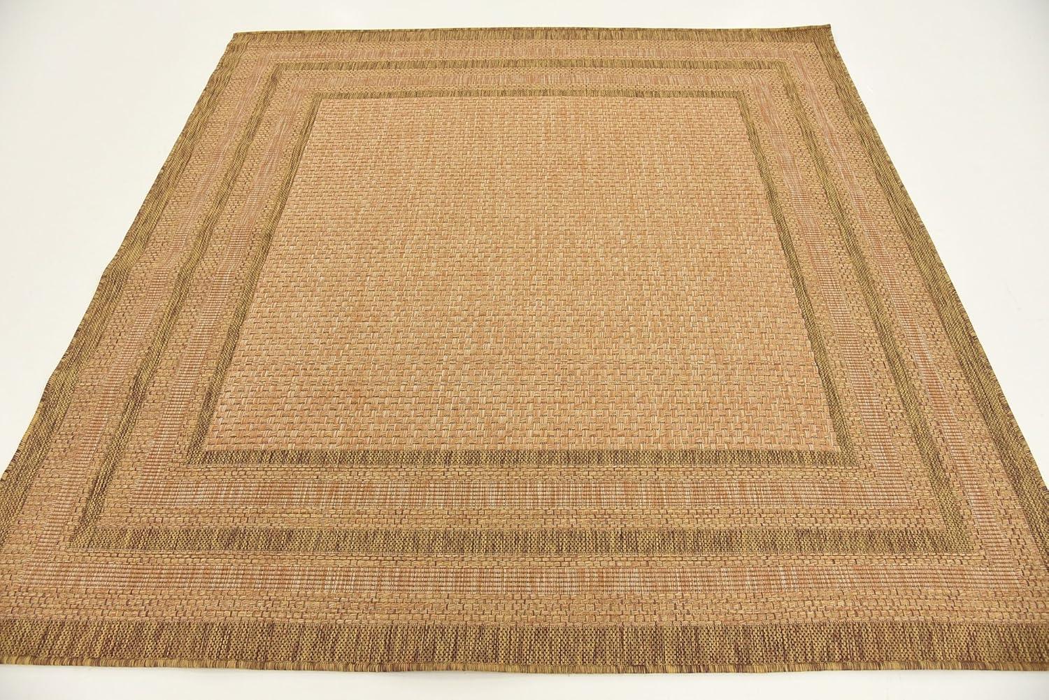 Multi Border Easy-Care Square Outdoor Rug 6' - Light Brown
