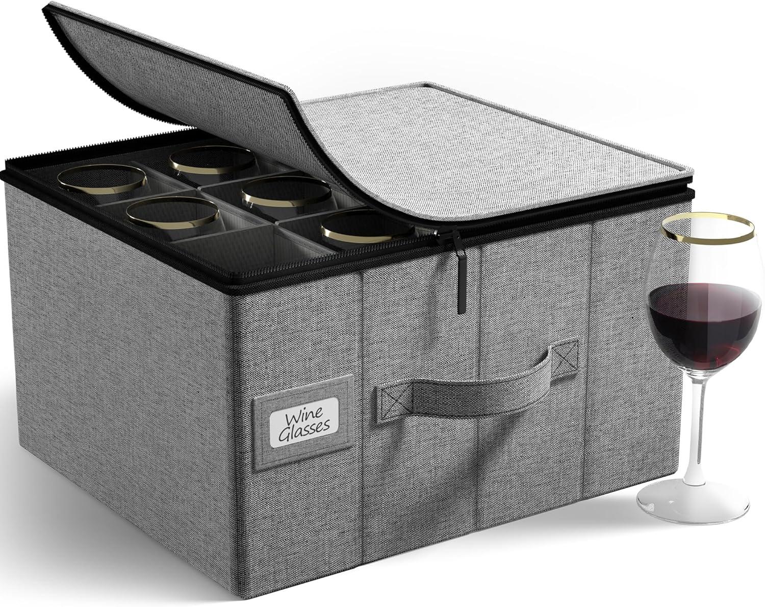 Gray Polyester Stemware Storage Case with Dividers