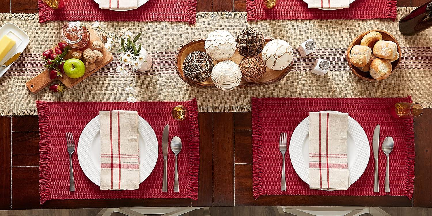 Tango Red Variegated Fringe Fabric Placemats, 13x19, Set of 6