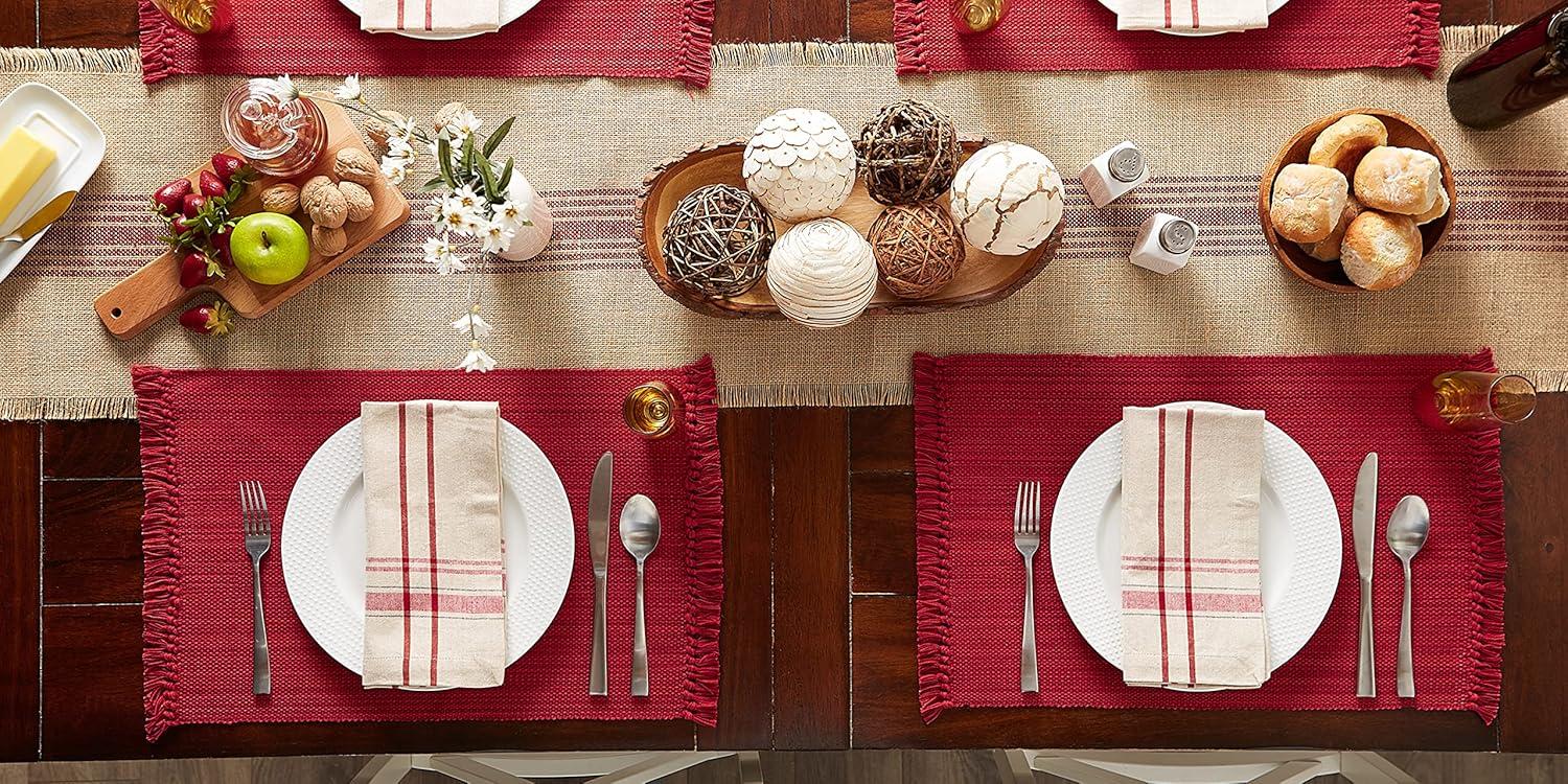 DII Variegated Fringe Placemat Set 8 Piece, Tango Red, MT 13x19", NP 20x20"