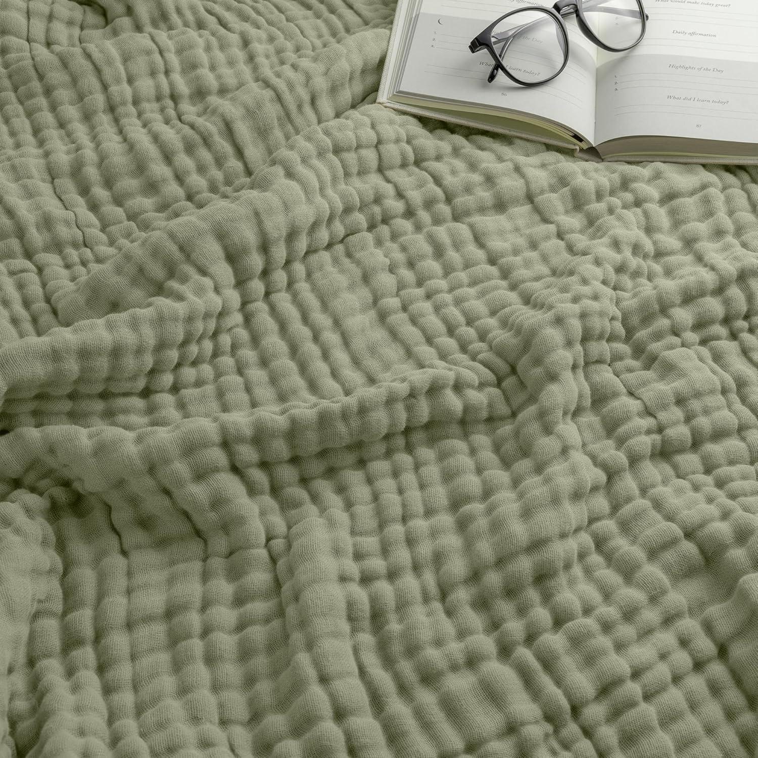 Sage Green Cotton Muslin King Throw Blanket