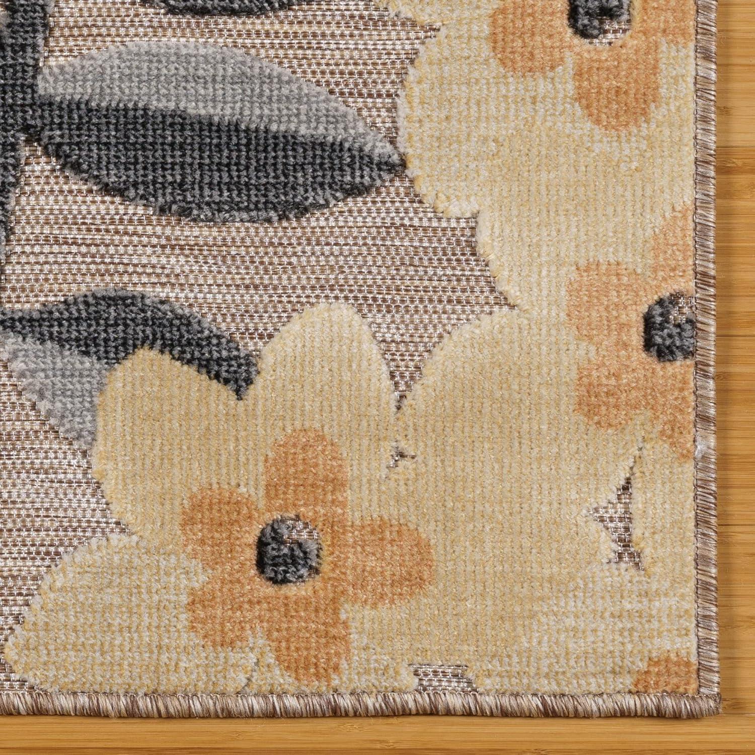 Gertmenian Tara Polly Gray/Yellow Large Tropical Hawaiian Indoor/Outdoor Flatweave Area Rug