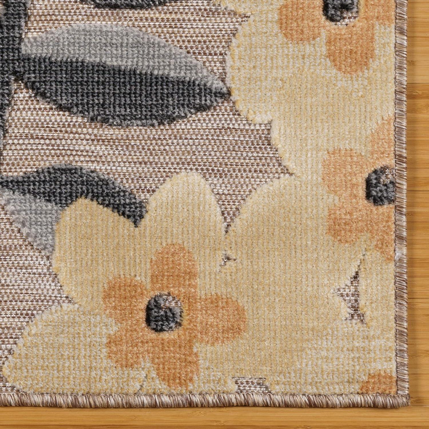 Gertmenian Tara Polly Gray Yellow Ivory Large Tropical Hawaiian Indoor/ Outdoor Flatweave High-Low Area Rug
