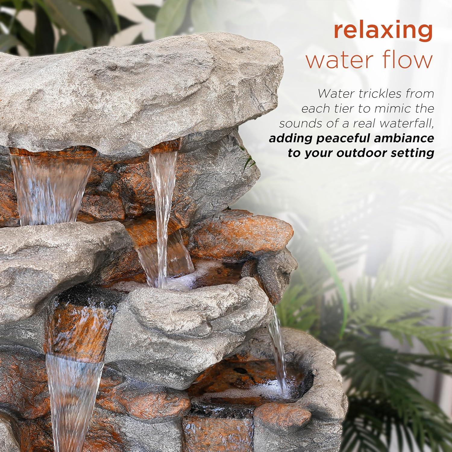 52" Resin Rainforest Rock Tiered Fountain with LED Lights Bronze - Alpine Corporation: Outdoor Garden Decor, Weatherproof