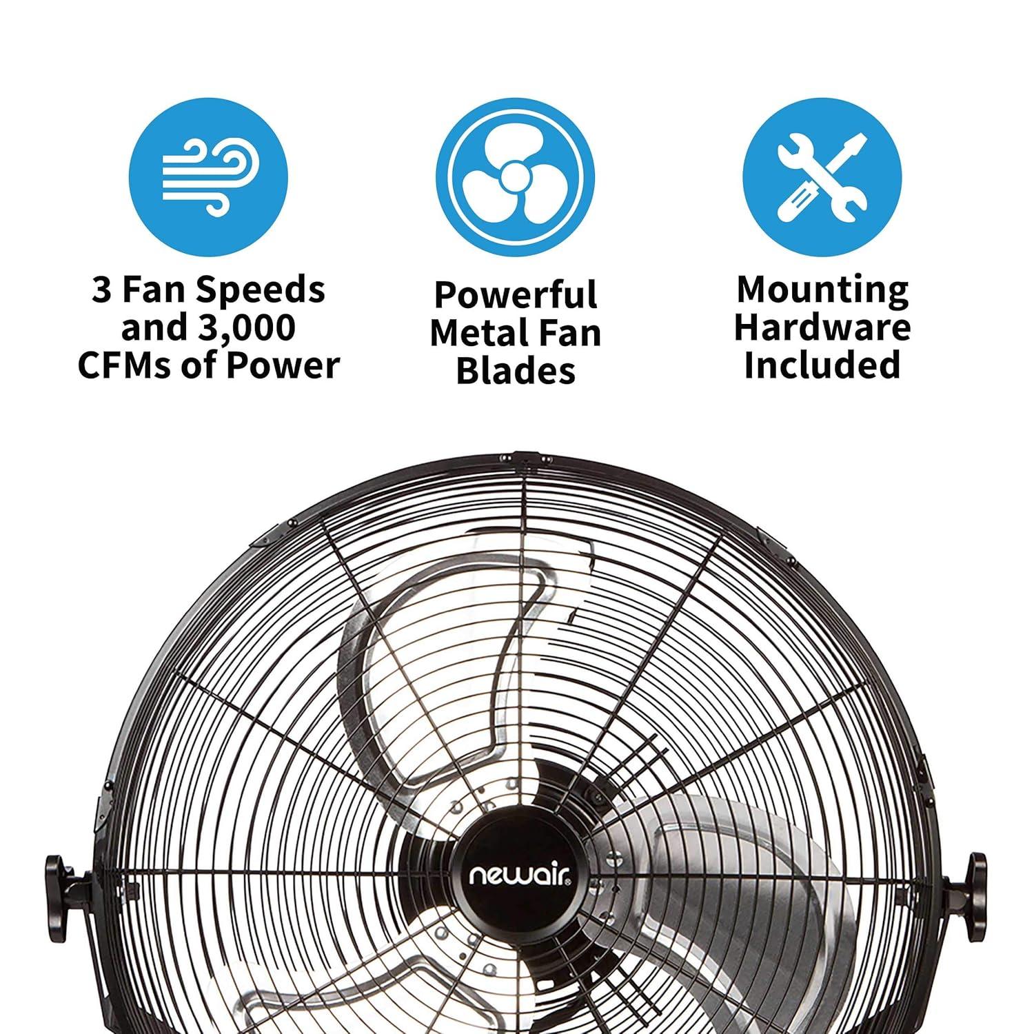 Newair Newair 18" High Velocity Wall Mount Fan, Heavy Duty Outdoor Fan, Adjustable Tilt and 3 Speeds up to 4012 CFM, Pull Chain Switch