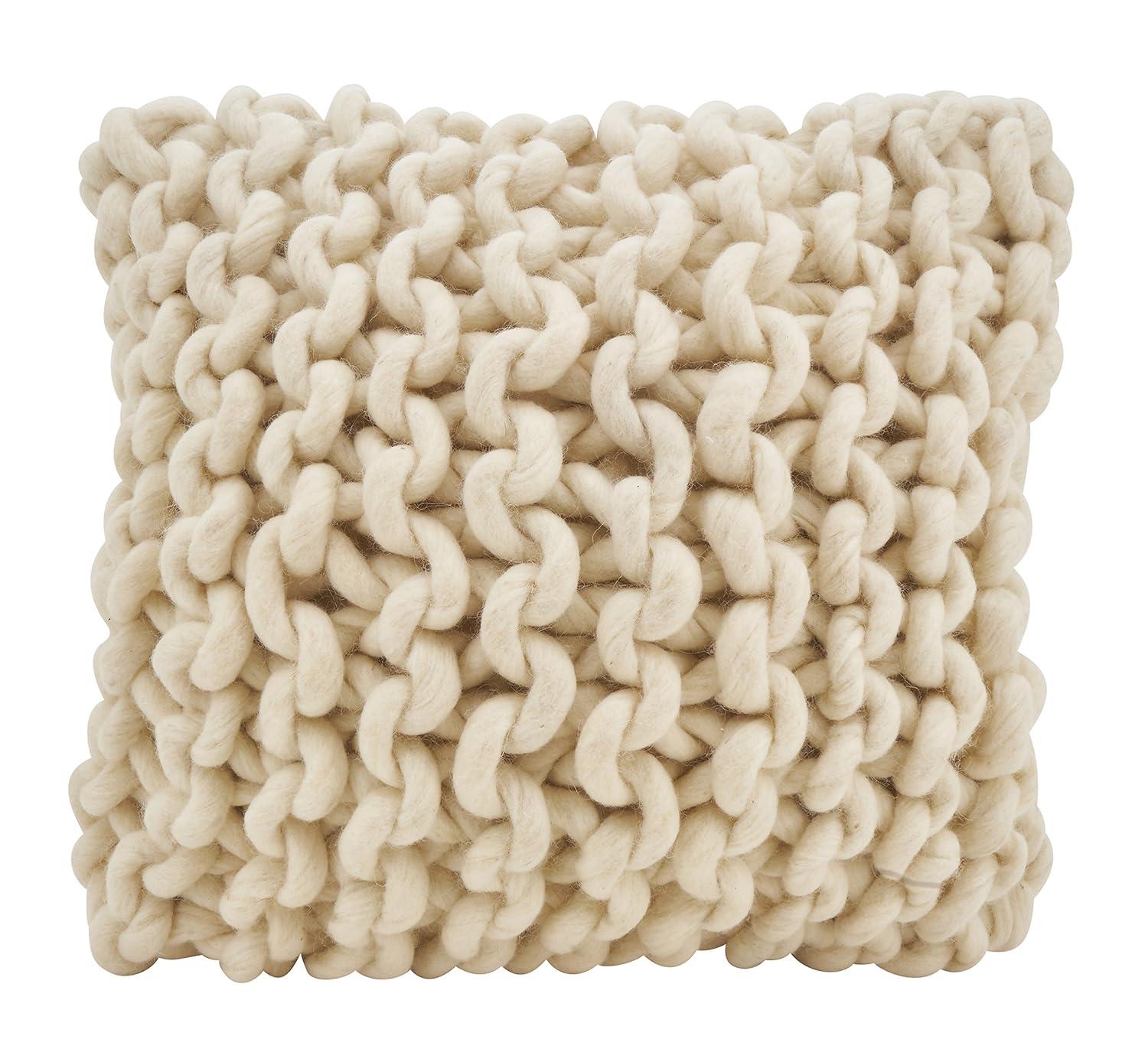 18"x18" Chunky Knit Square Throw Pillow Cover Ivory - Saro Lifestyle: Contemporary Style, Wool, Zipper Closure