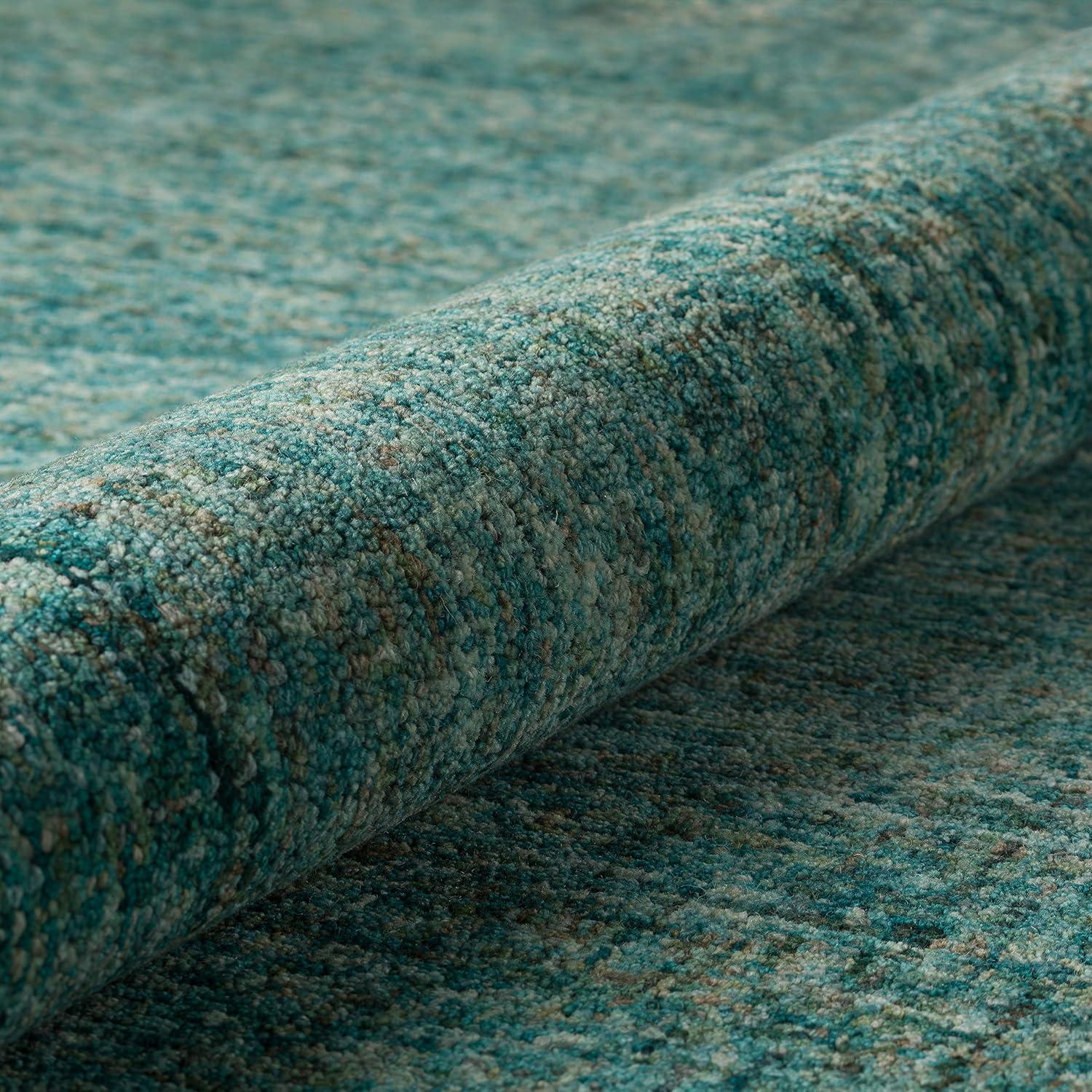 Handmade Turquoise & Teal Wool Rectangular Rug 3'6" x 5'6"