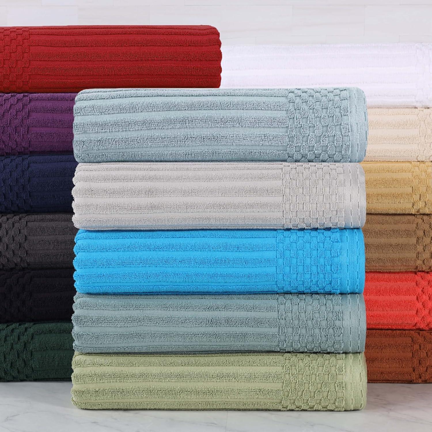 Superior Soho Ribbed Cotton Absorbent Bath Towel Set of 4, Turquoise