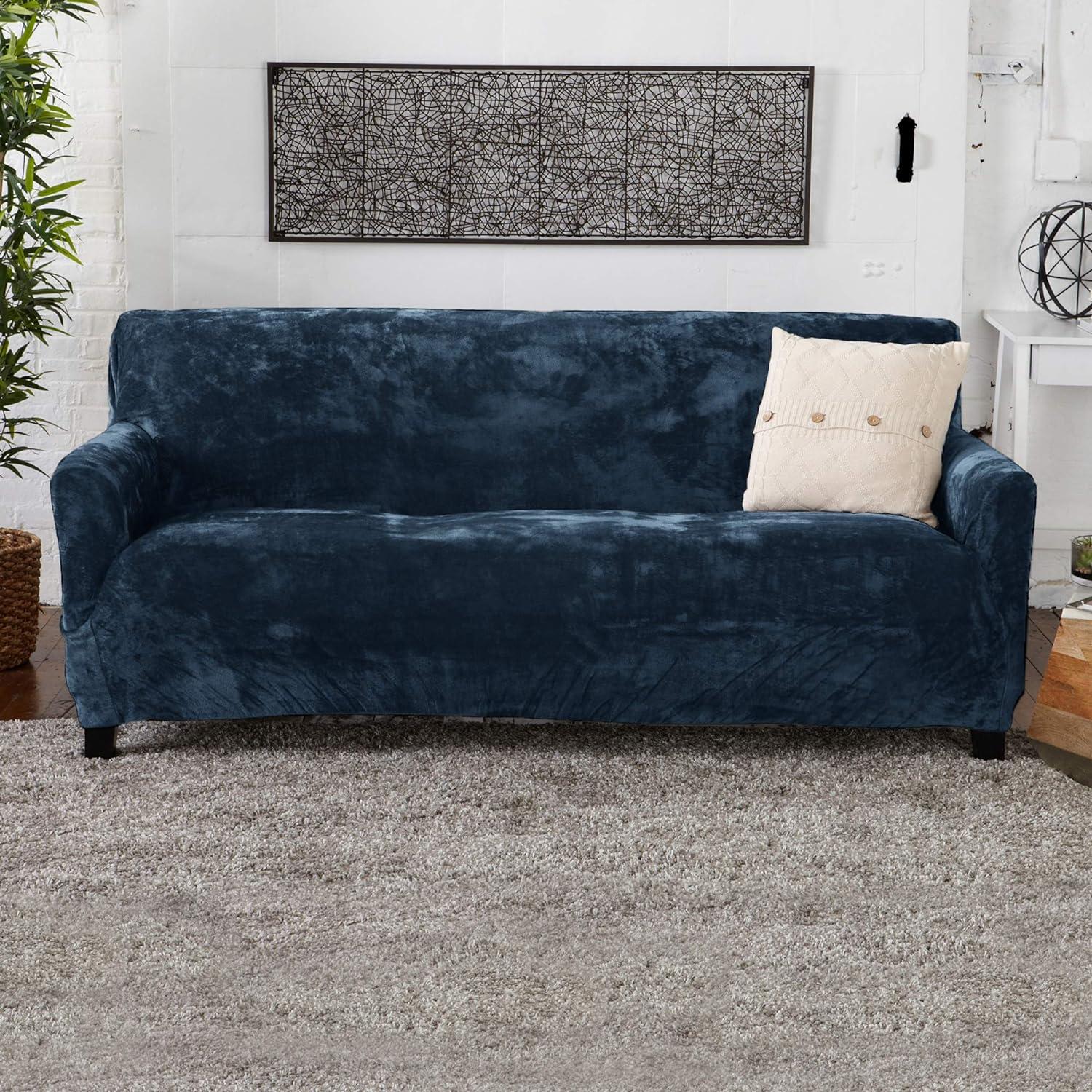 Velvet Plush Navy XL Sofa Stretch Slipcover